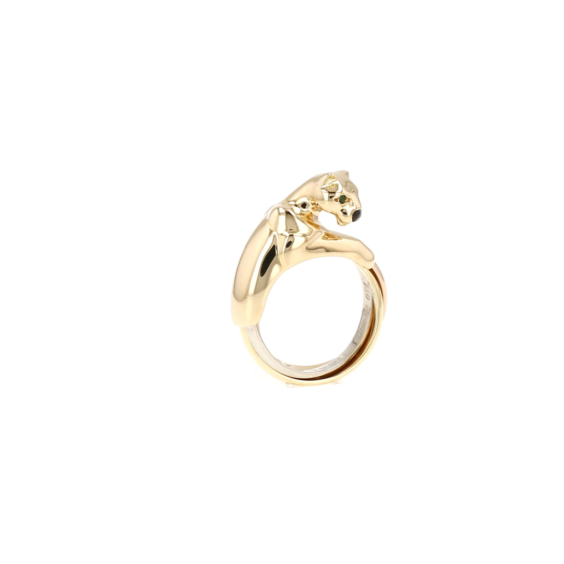 Cartier Panthère ring in 3 golds, emerald and onyx