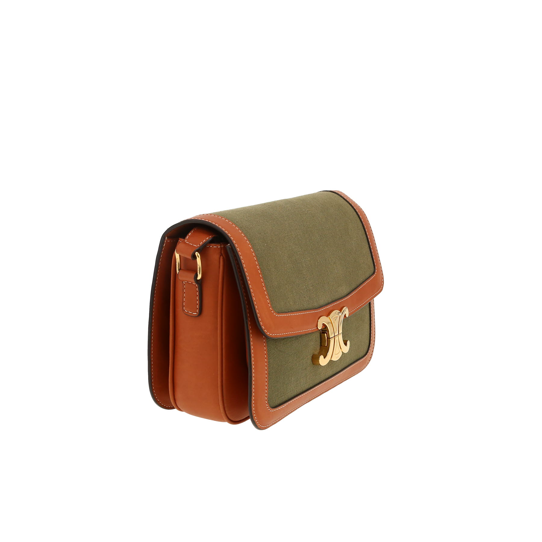 Celine  Triomphe handbag  in brown leather  and khaki canvas
