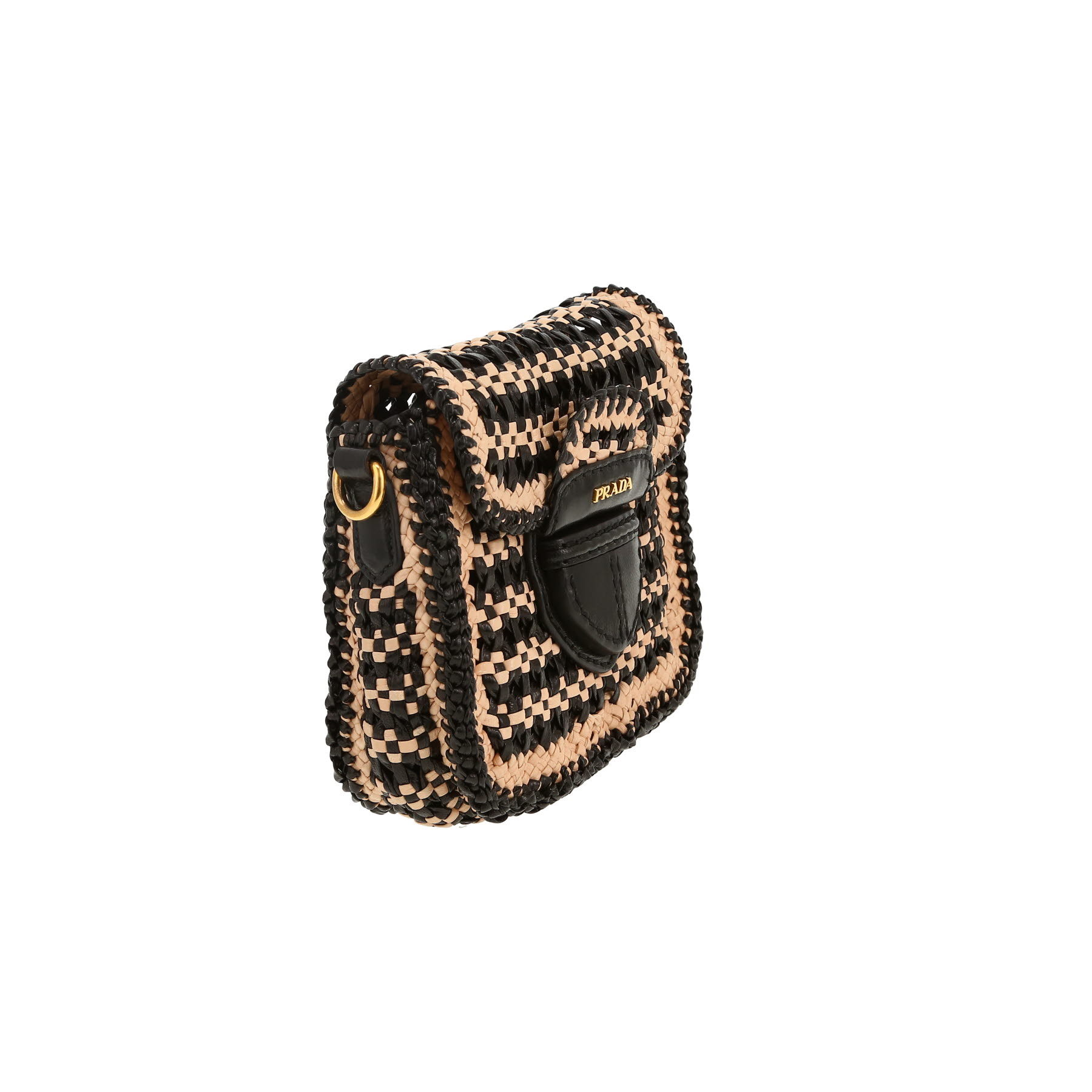 Prada  Madras shoulder bag  in beige and black braided leather