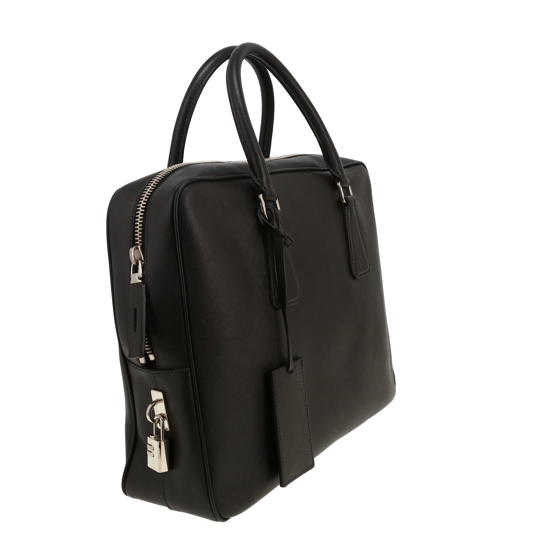Prada   briefcase  in black leather saffiano