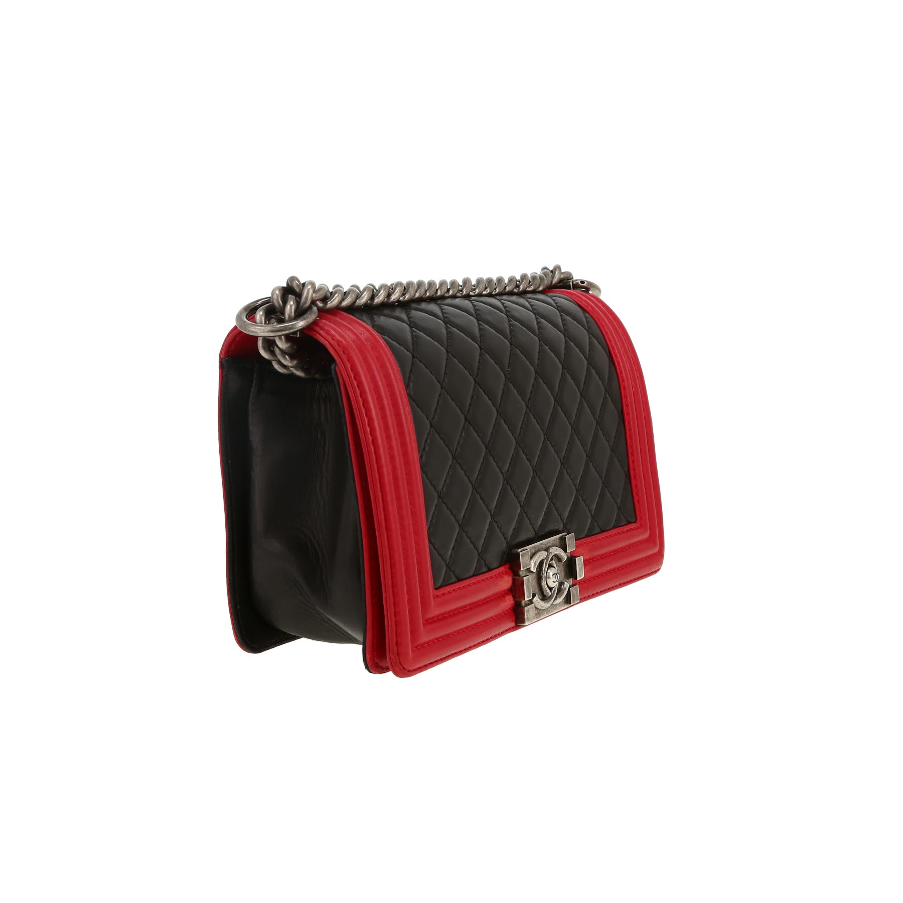 Sac bandoulière Chanel  Boy en cuir matelassé bicolore noir et rouge