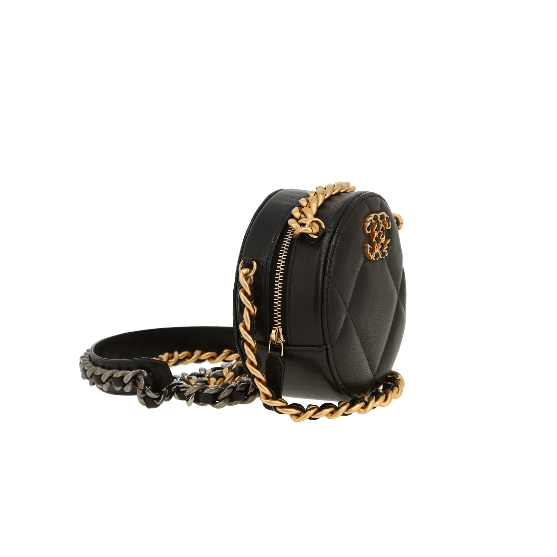 Bolso bandolera Chanel  Round on Earth en cuero acolchado negro