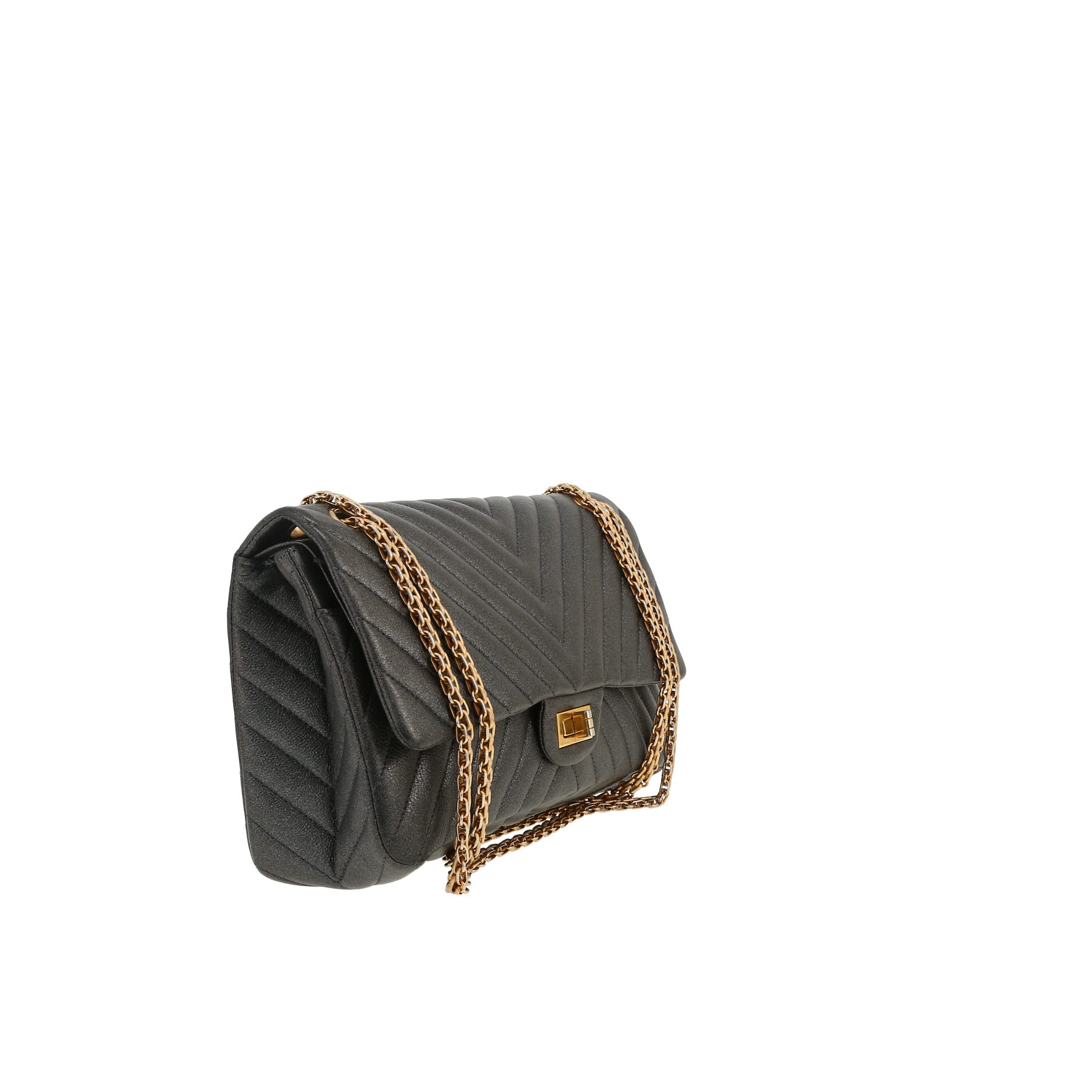 Chanel  2.55 shoulder bag  in grey quilted iridescent leather