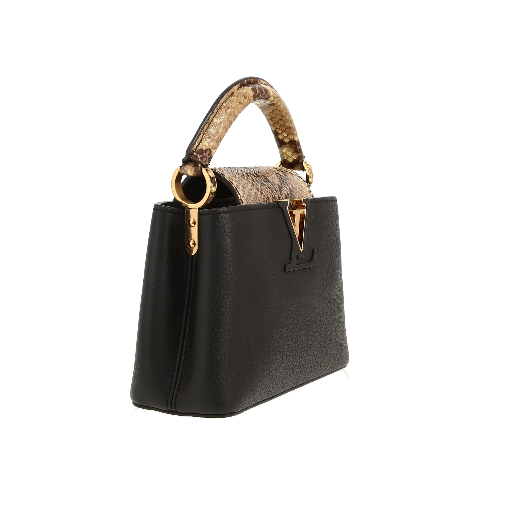 Bolso bandolera Louis Vuitton  Capucines BB en cuero granulado negro y piel de pitón