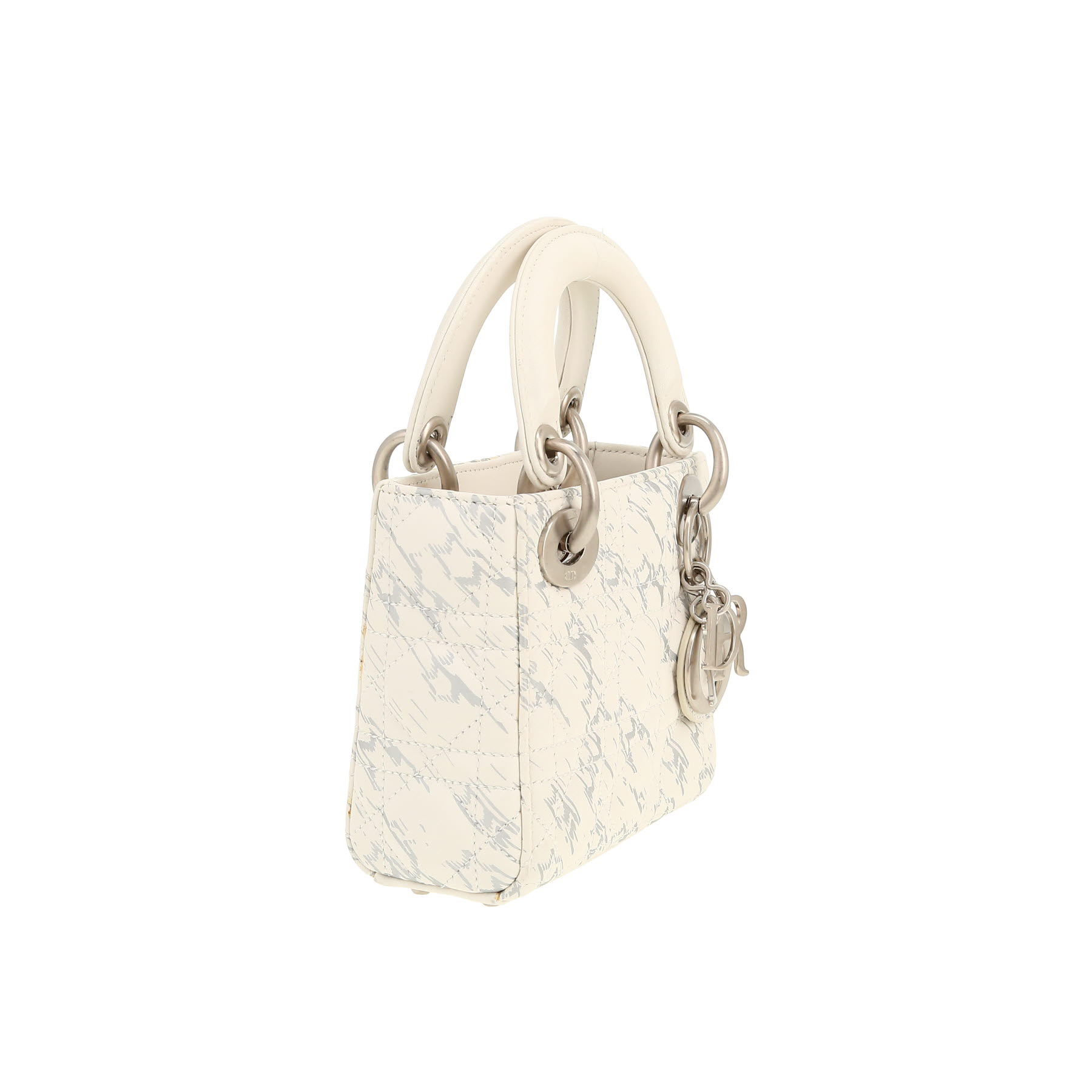 Dior  Lady Dior mini  shoulder bag  in white and silver bicolor  leather
