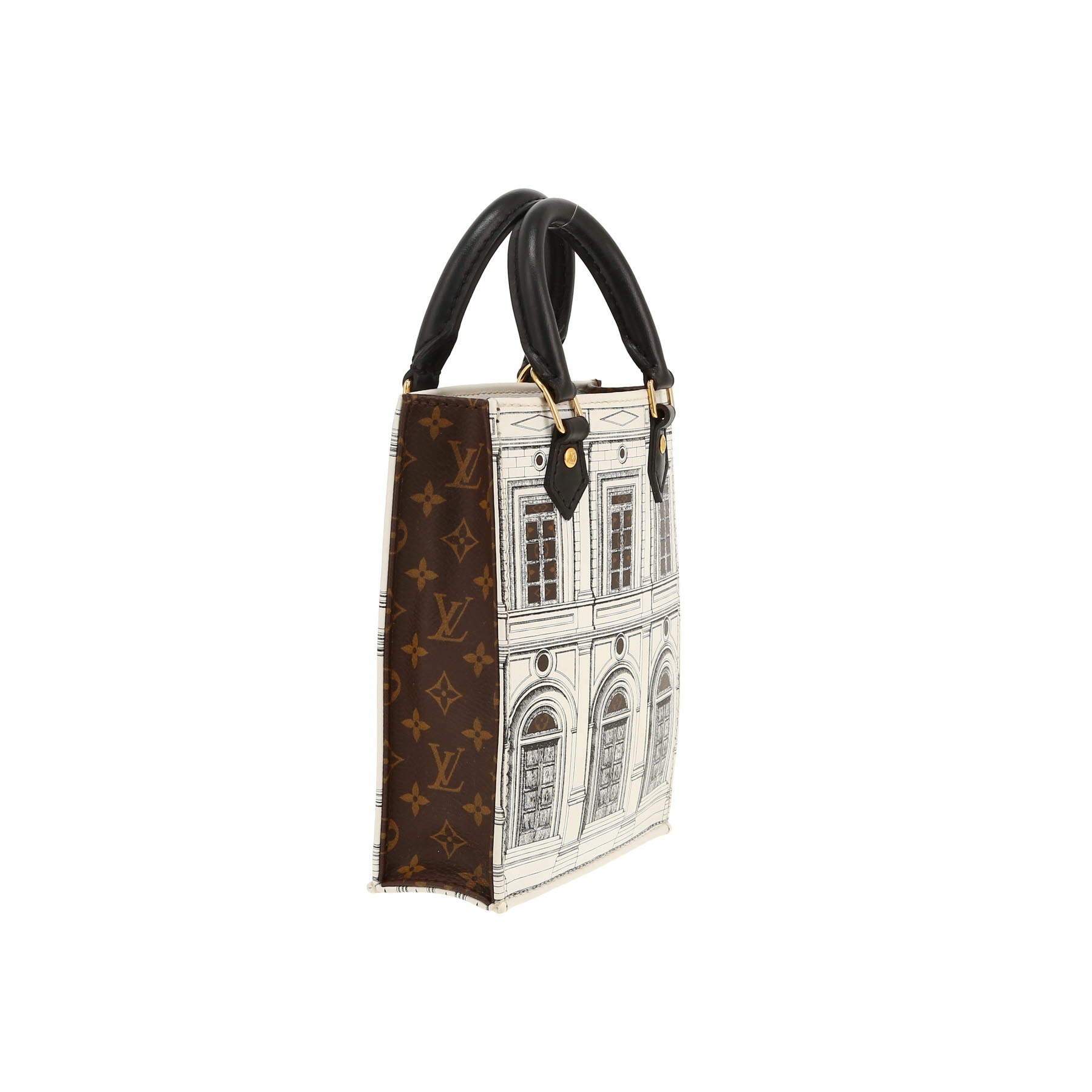 Louis Vuitton  Sac Plat mini  handbag  in brown monogram canvas  and black leather