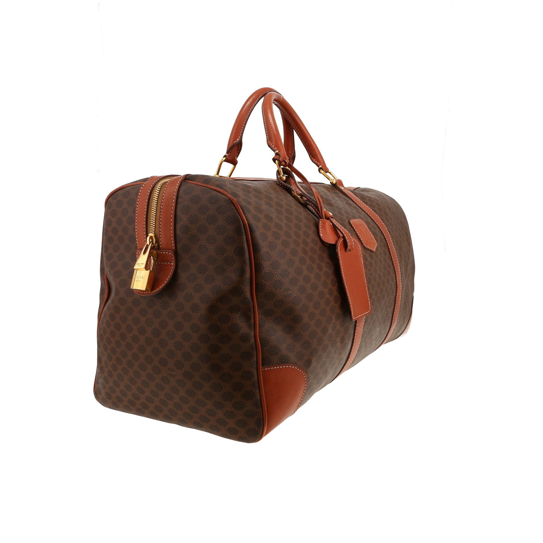 Borsa da viaggio Celine   in tela "Triomphe" marrone e pelle marrone