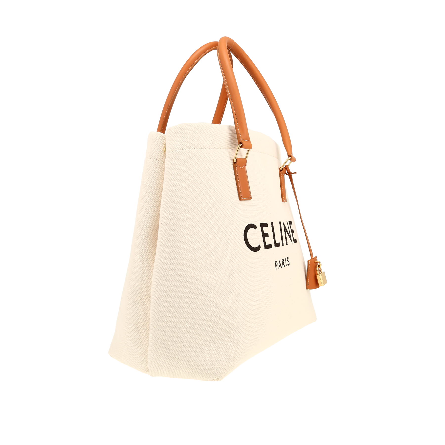 Sac cabas Celine  Vertical en toile beige et cuir marron