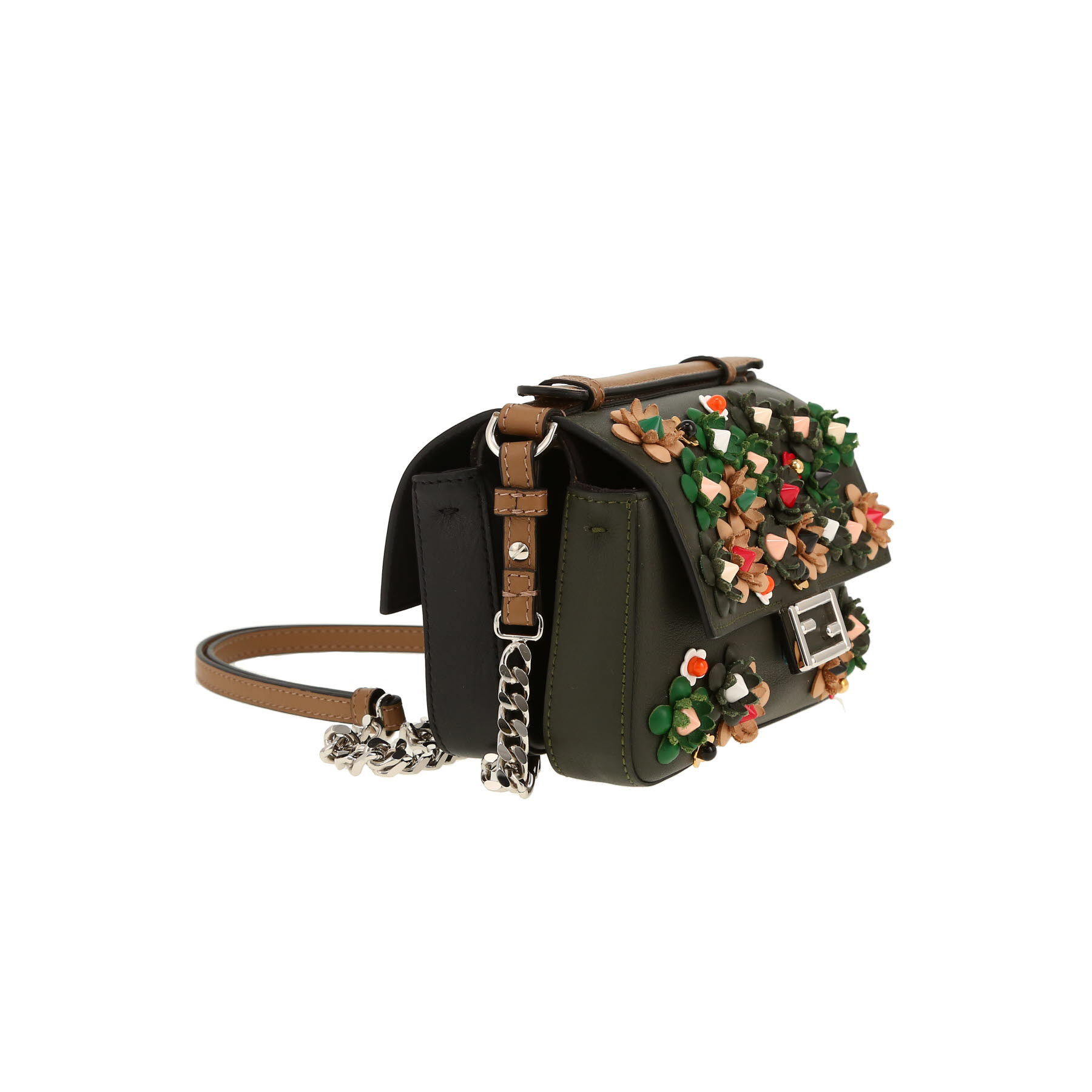 Fendi  Baguette shoulder bag  in khaki leather  and brown leather