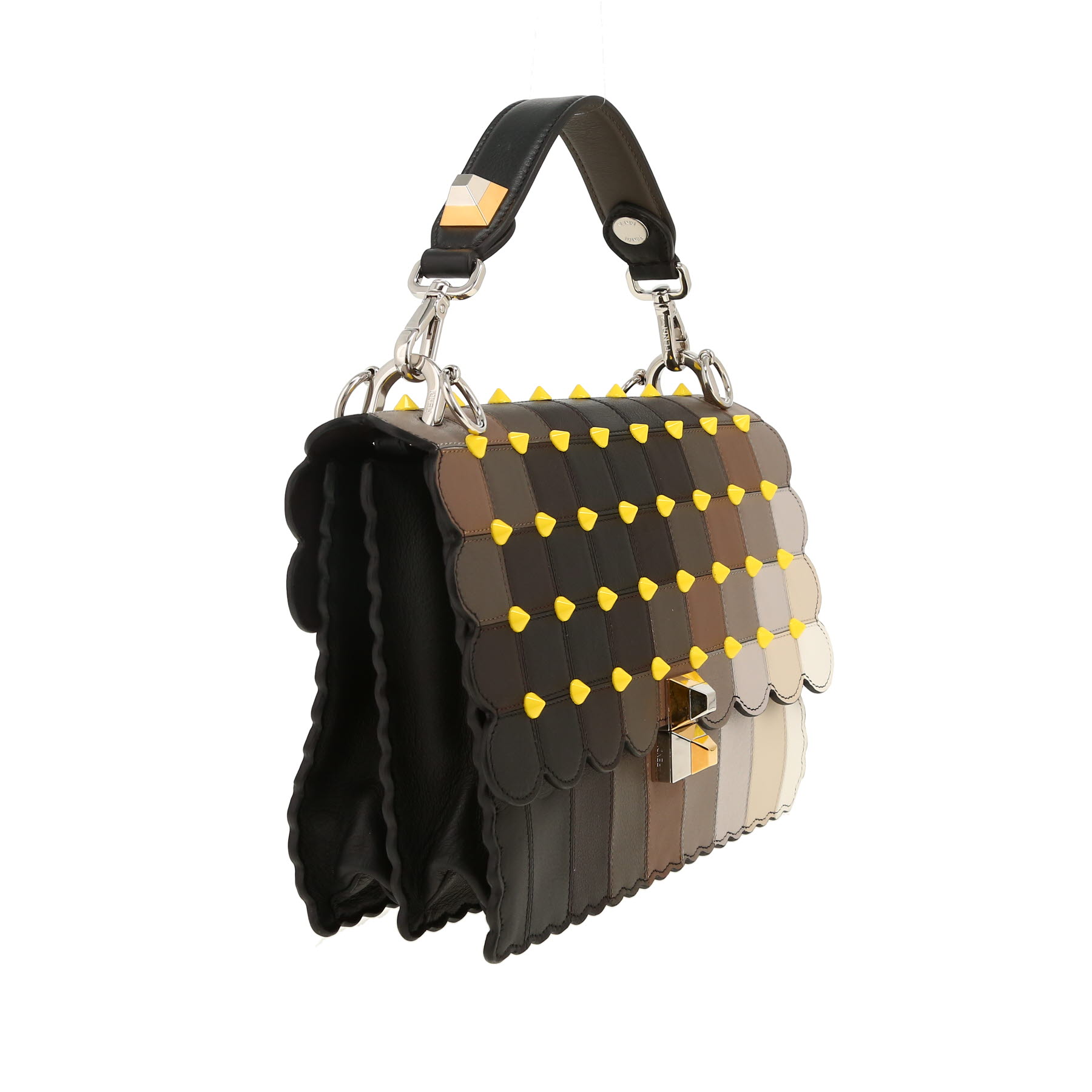 Fendi  Kan I shoulder bag  in black, brown, beige and taupe leather