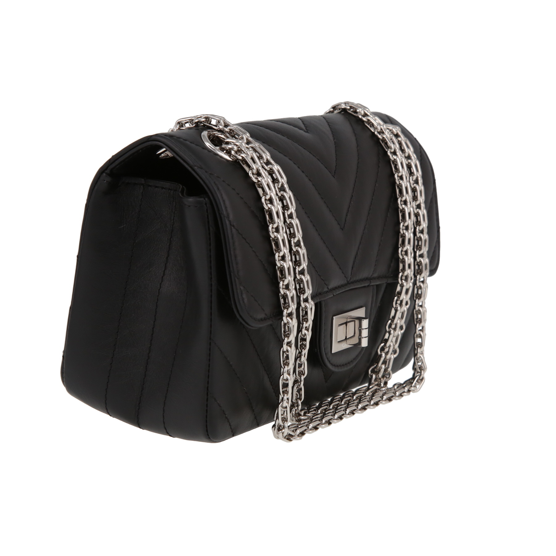 Chanel 2.55 mini  handbag  in black chevron quilted leather