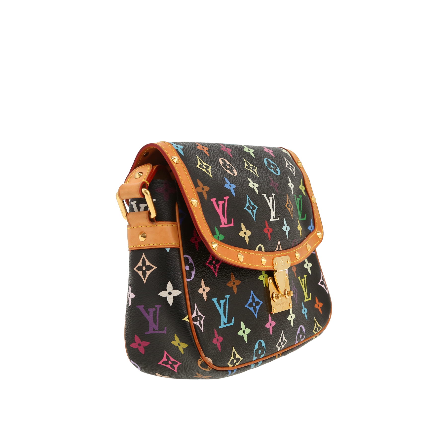 Borsa a tracolla Louis Vuitton  Sologne in tela monogram nera e multicolore e pelle naturale