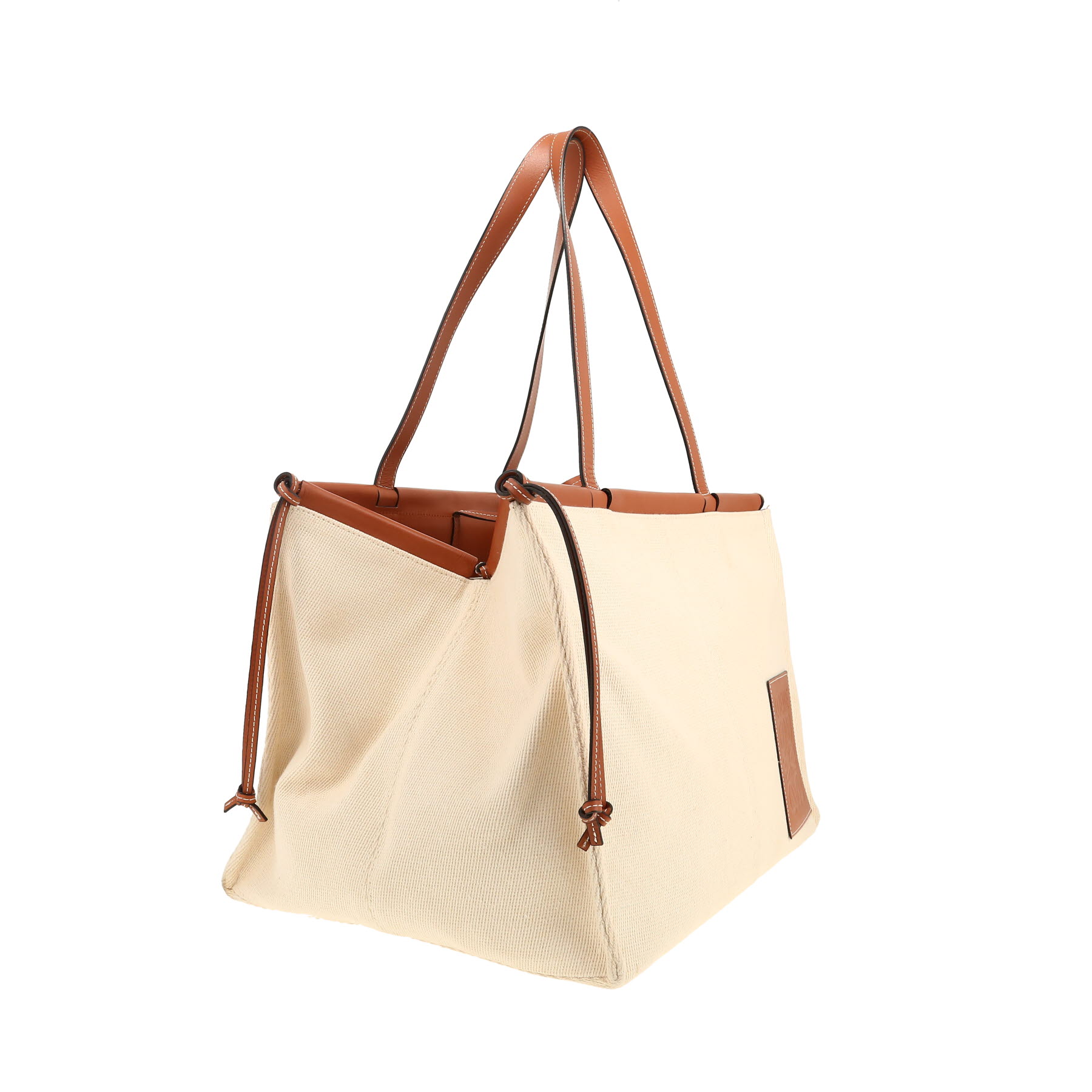 Loewe  Cushion shopping bag  in beige canvas  and brown leather