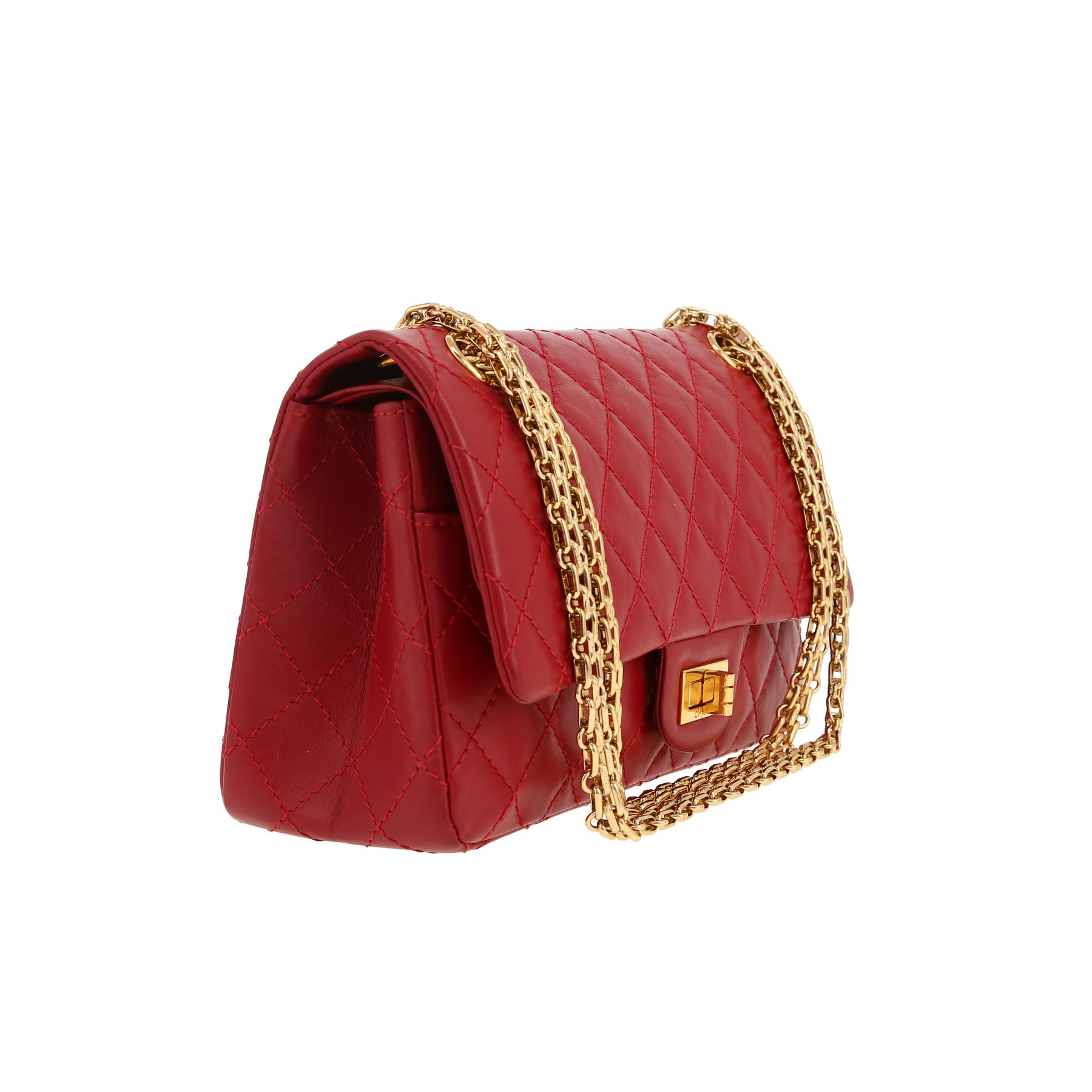 Chanel  2.55 shoulder bag  in red quilted leather