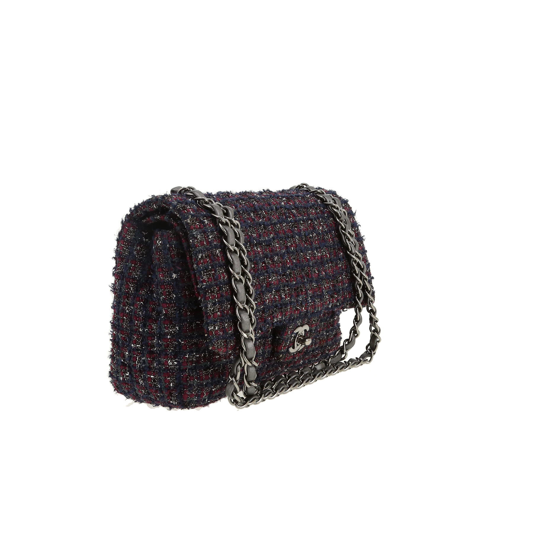 Chanel  Timeless Classic handbag  in navy blue and burgundy tweed