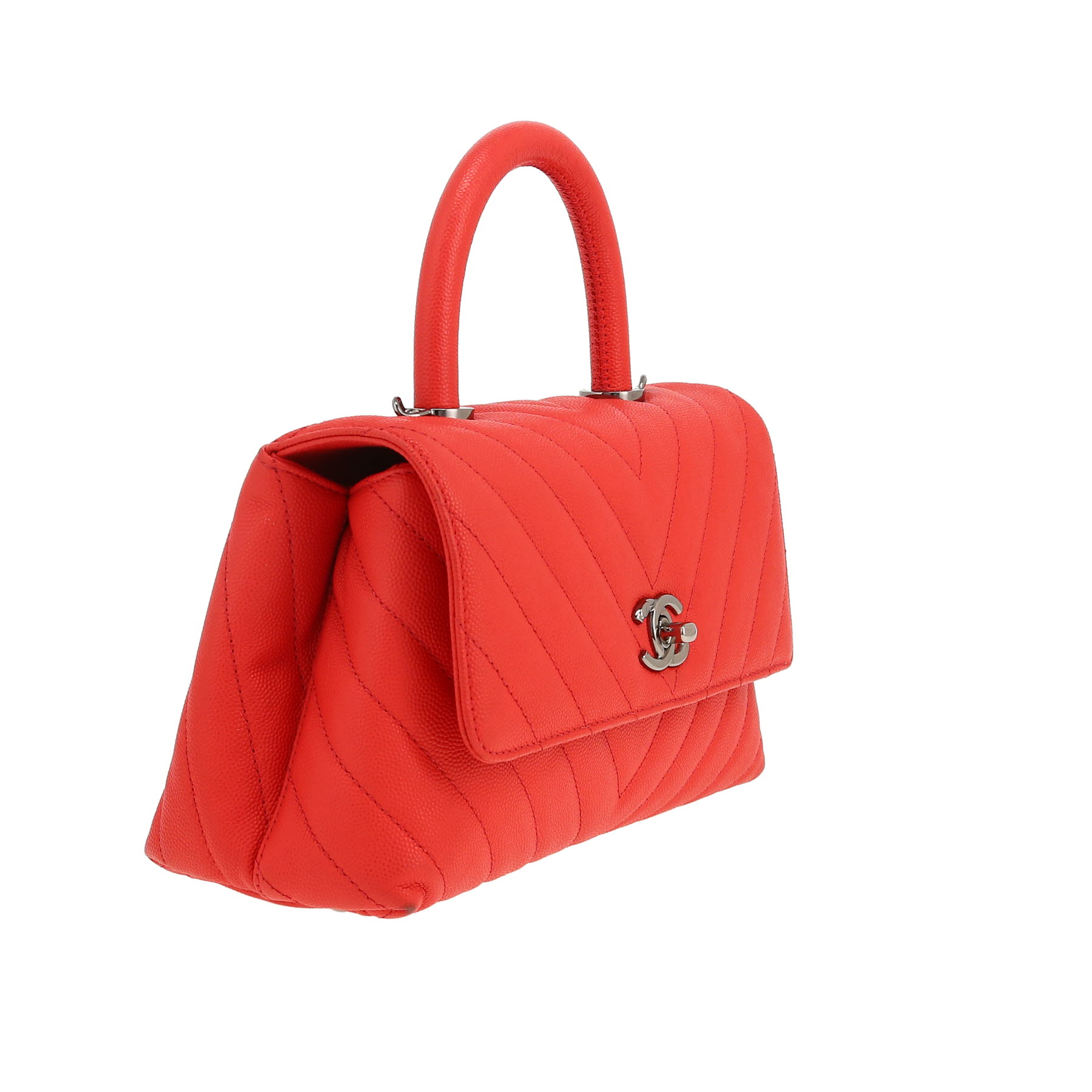 Sac bandoulière Chanel  Coco Handle en cuir matelassé chevrons rouge
