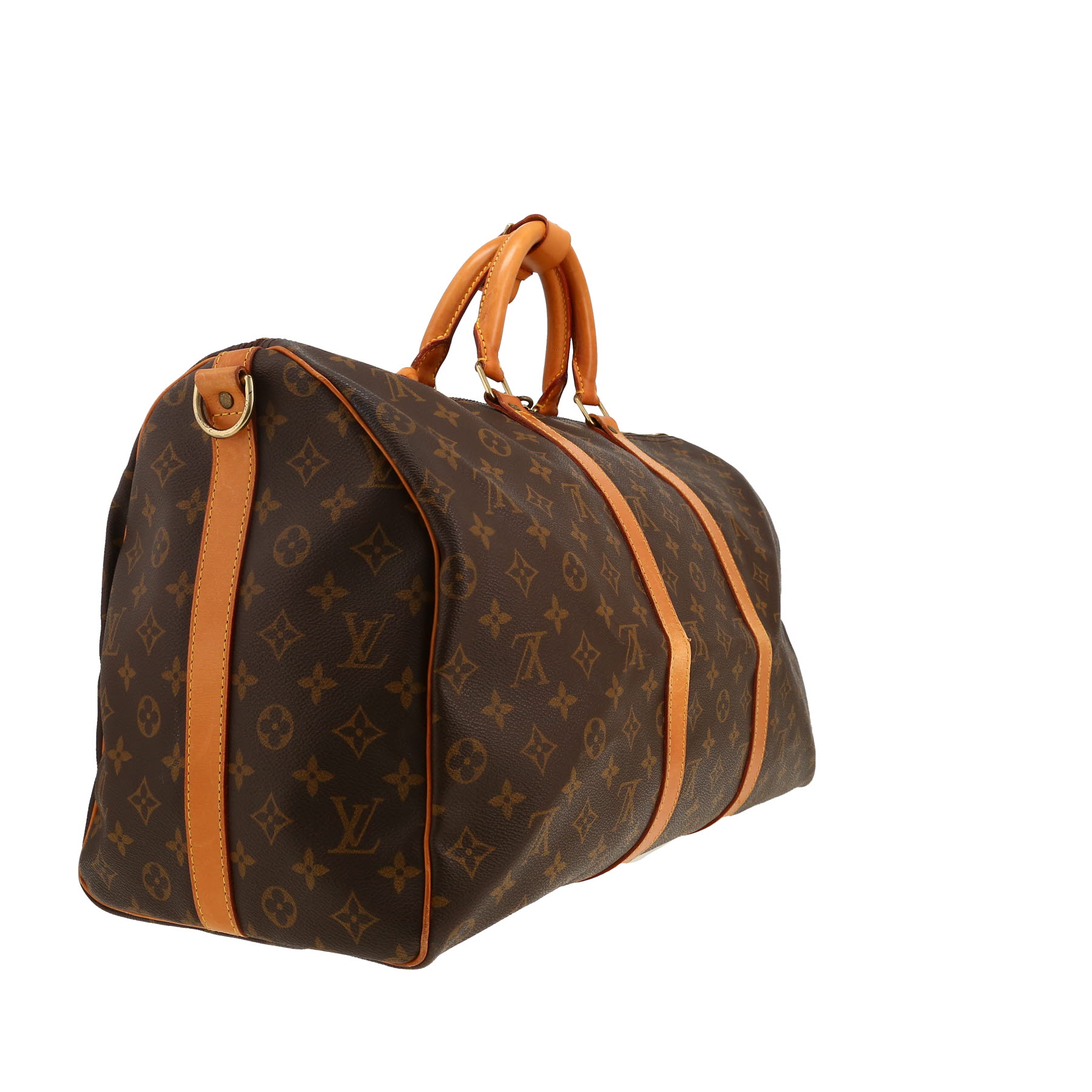 Sac de voyage Louis Vuitton  Keepall 50 en toile monogram marron et cuir naturel