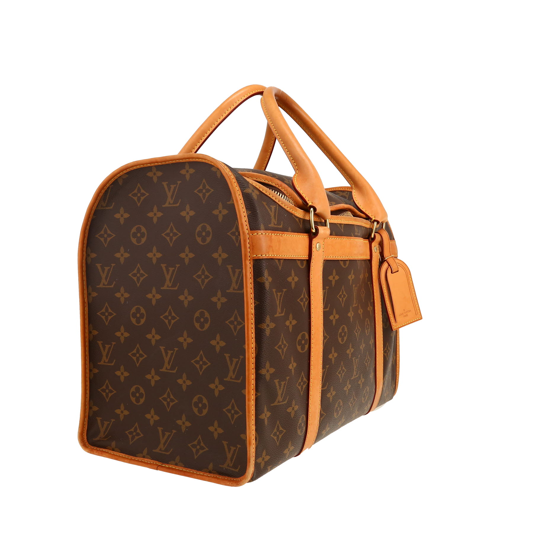 Borsa da viaggio Louis Vuitton  Sac chien 40 in tela monogram marrone e pelle naturale