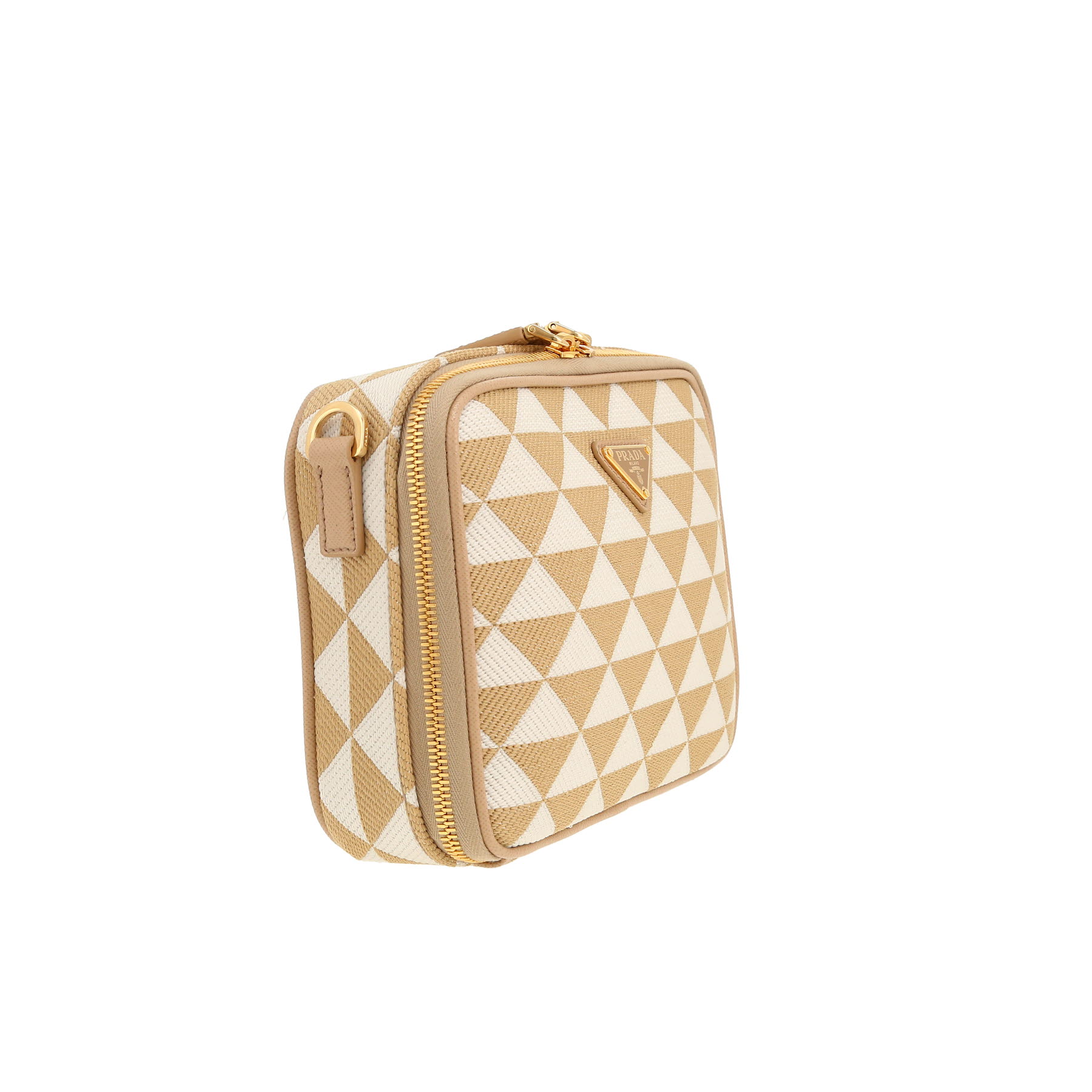 Prada  Symbole shoulder bag  in beige and white logo canvas
