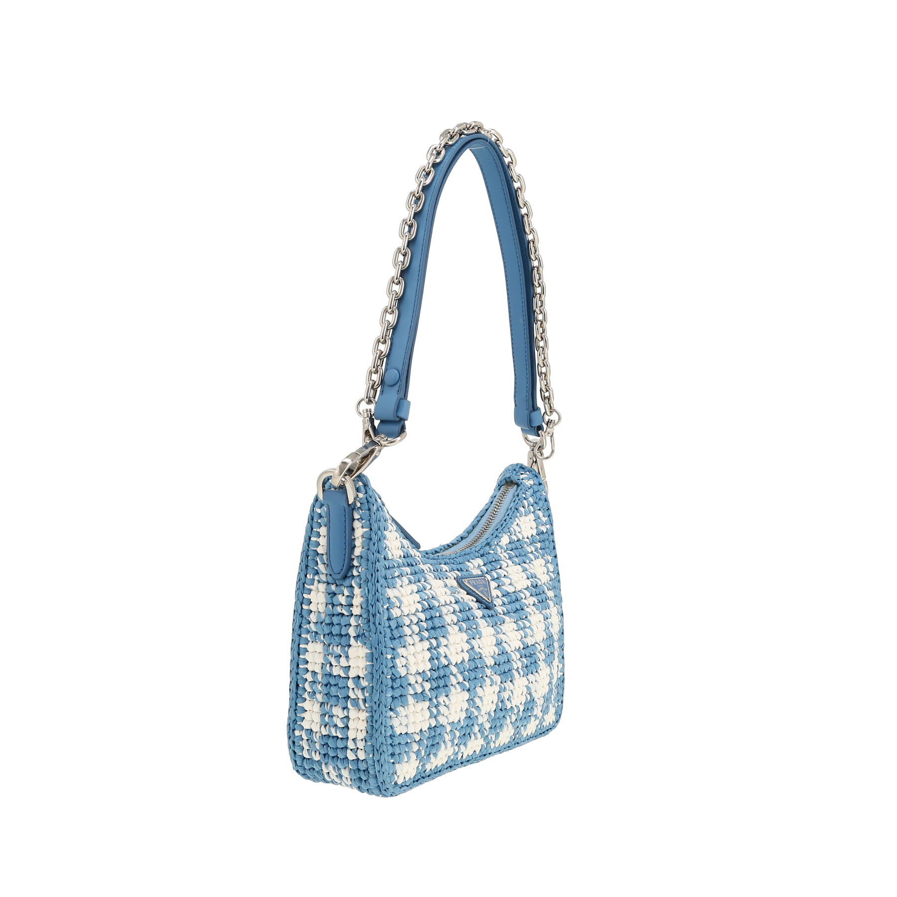 Sac à main Prada  Re-Edition 1978 en raffia bleu et blanc et cuir bleu