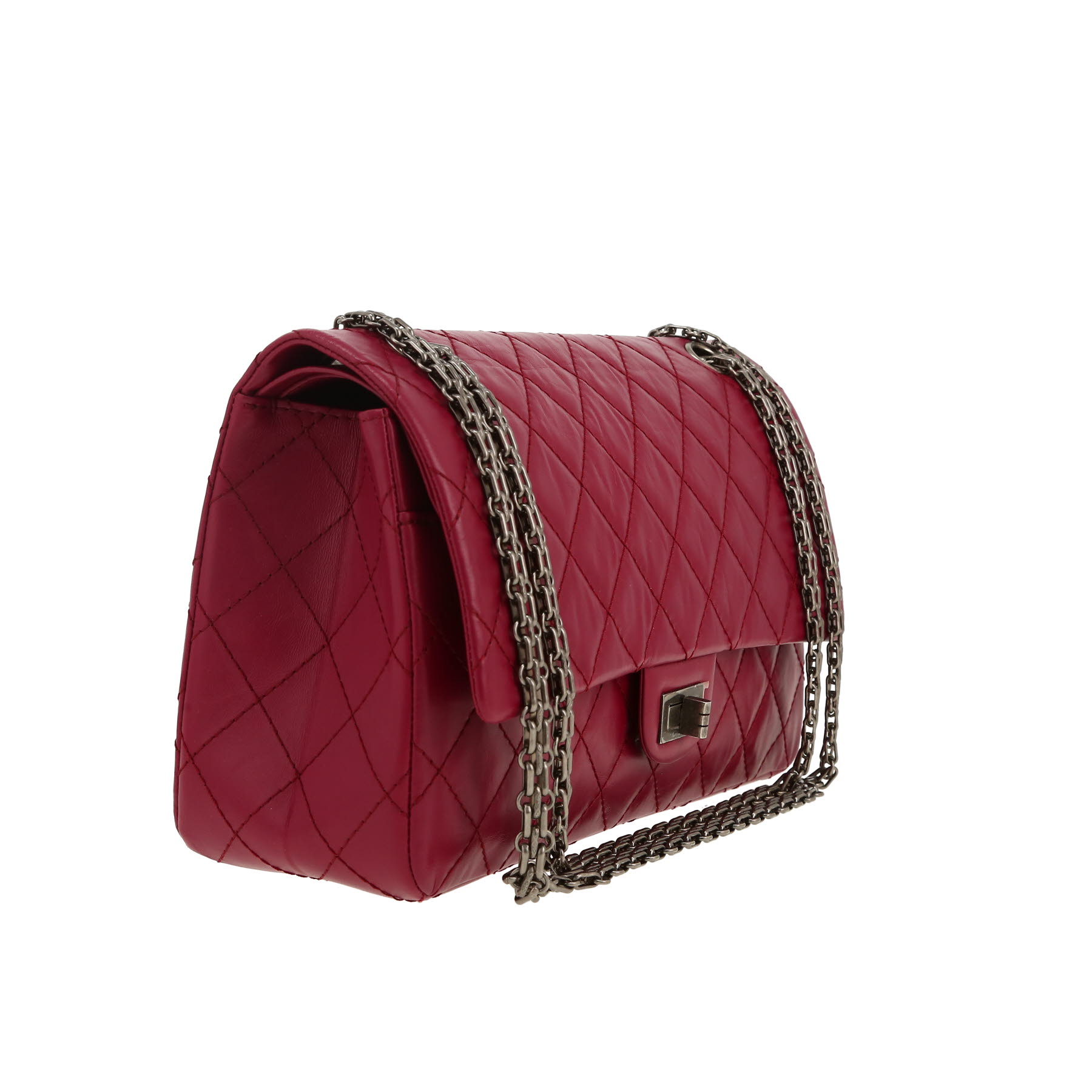 Chanel  2.55 large model  shoulder bag  in raspberry pink quilted leather