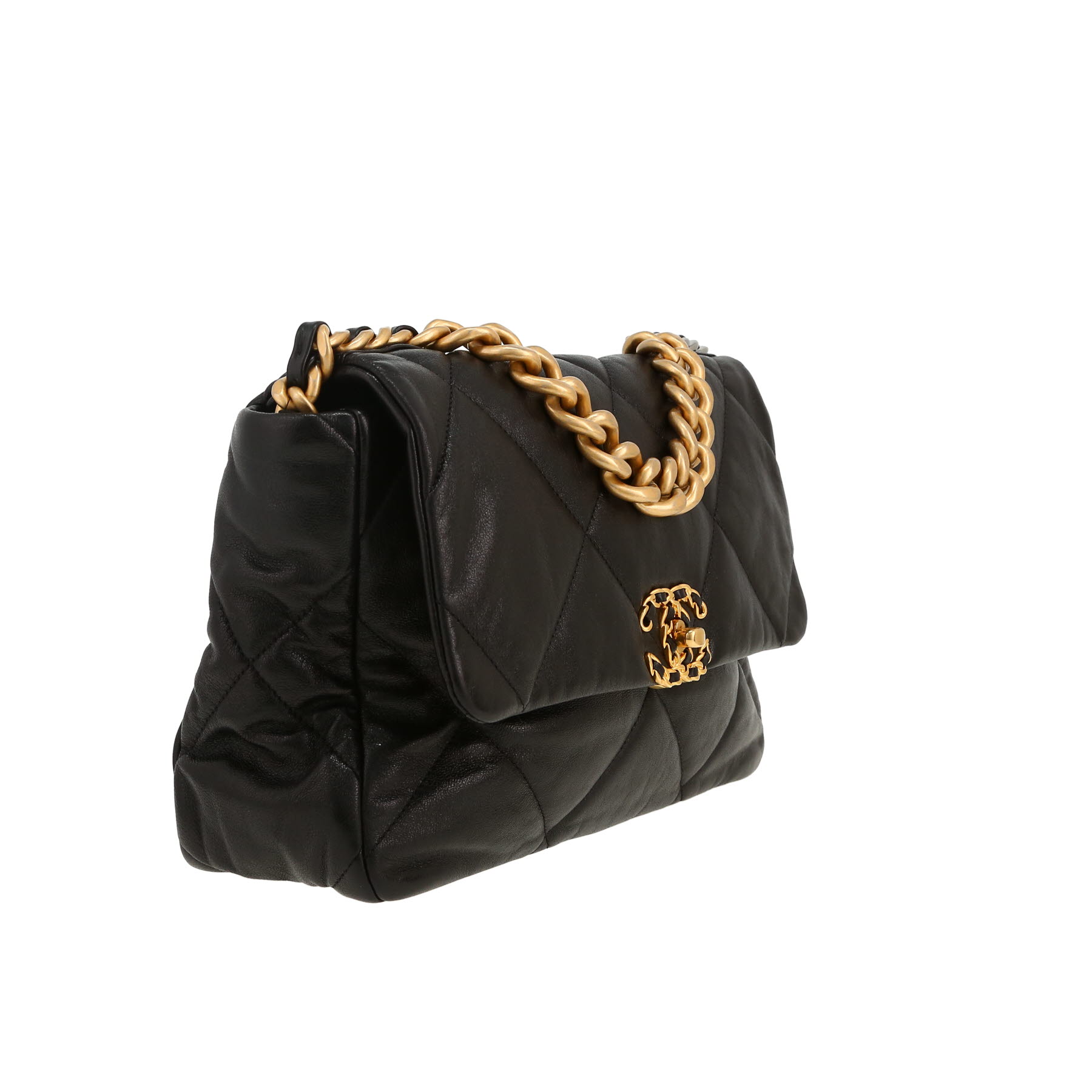 Chanel  19 shoulder bag  in black quilted leather