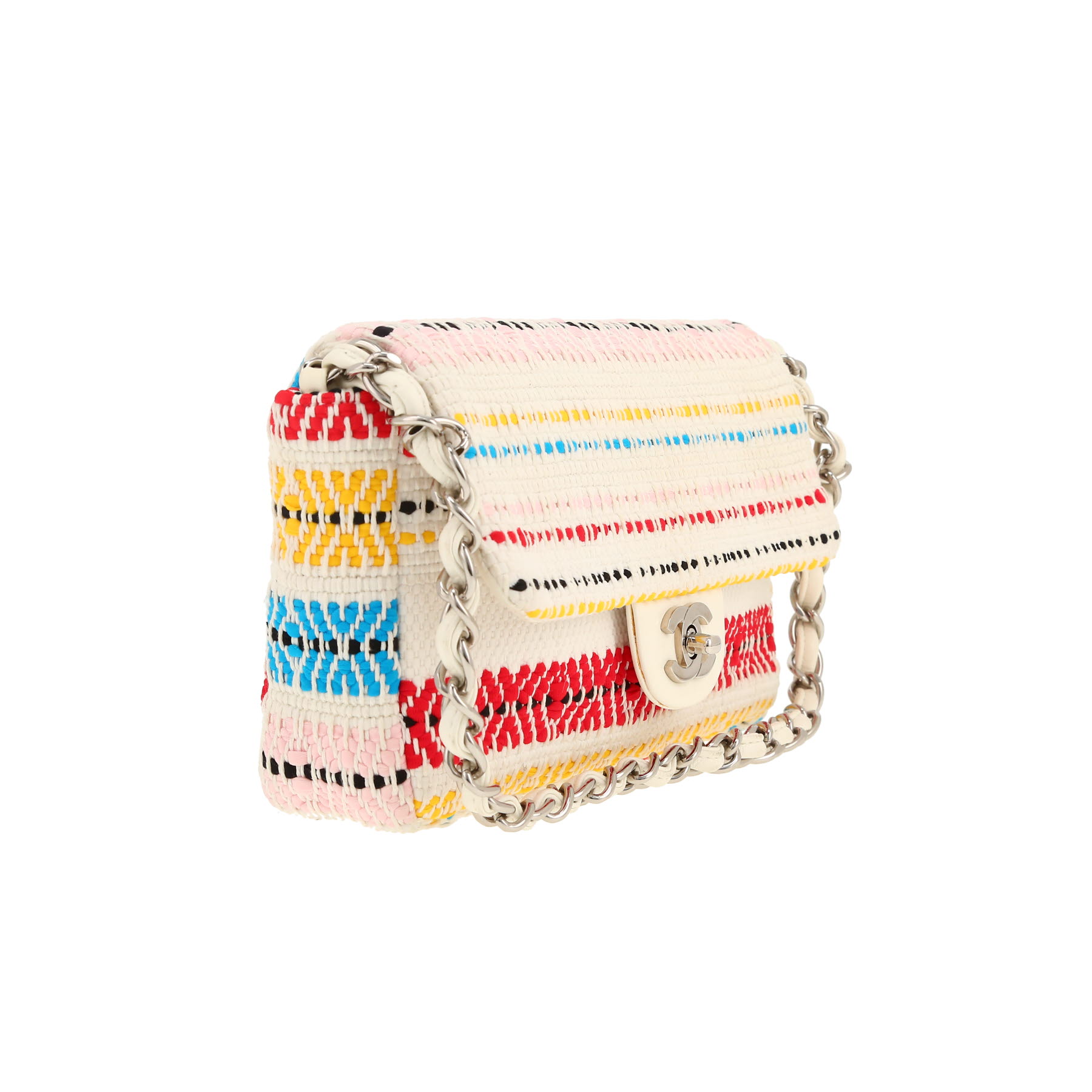 Sac à main Chanel  Timeless en toile blanche et multicolore et cuir blanc