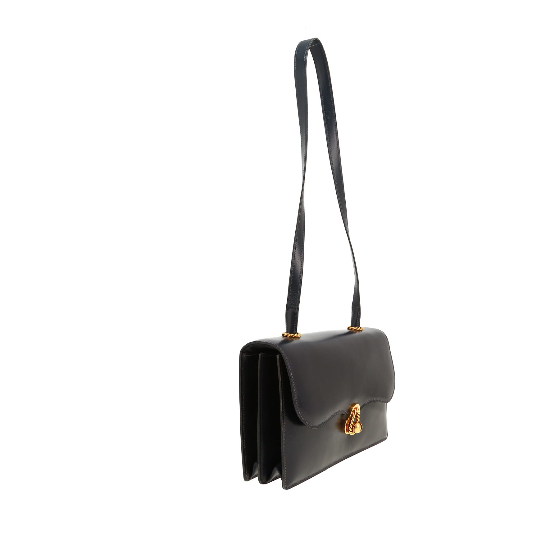 Sac à main Hermès  Vintage en cuir box bleu-marine