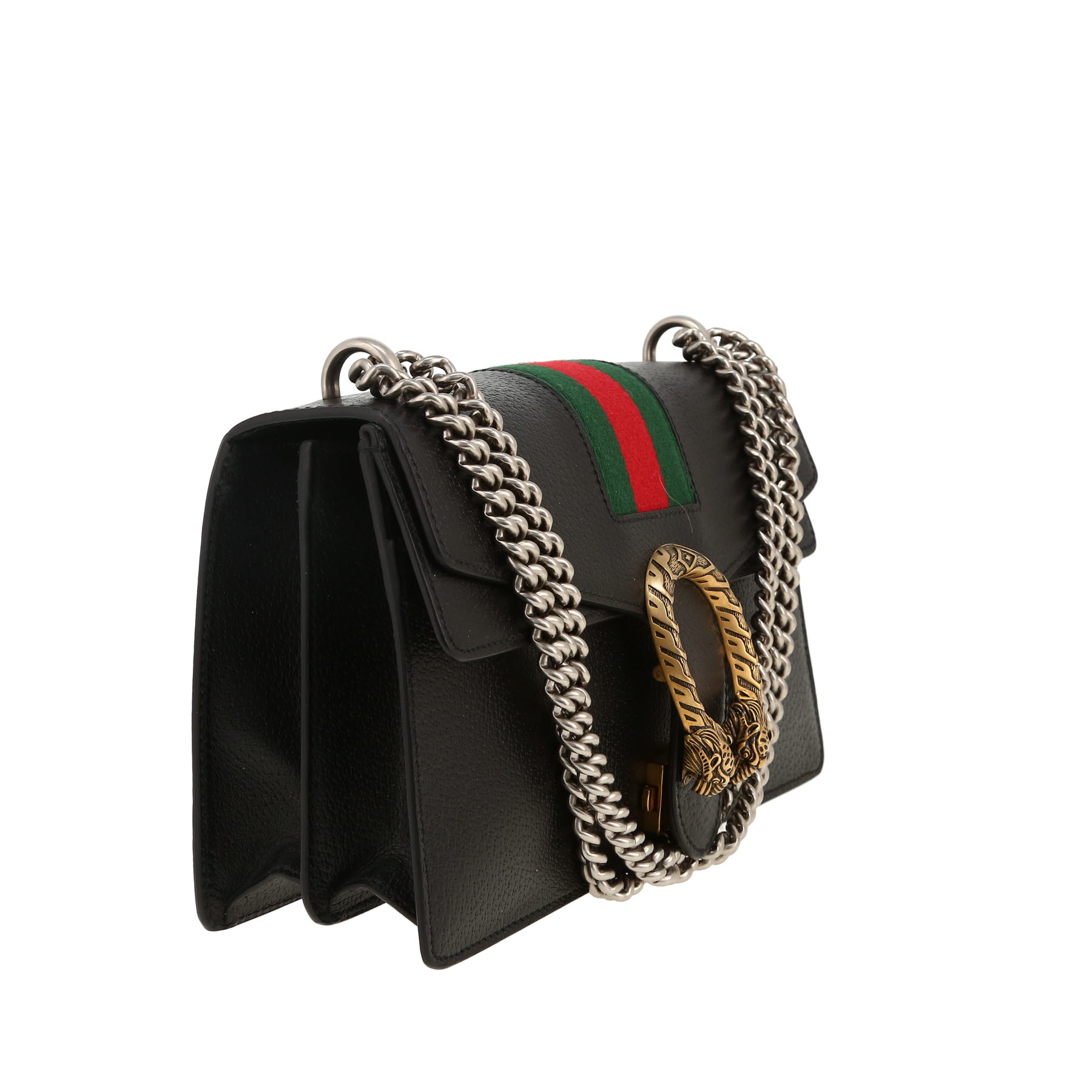 Gucci  Dionysus bag worn on the shoulder or carried in the hand  in black leather  and bicolor canvas