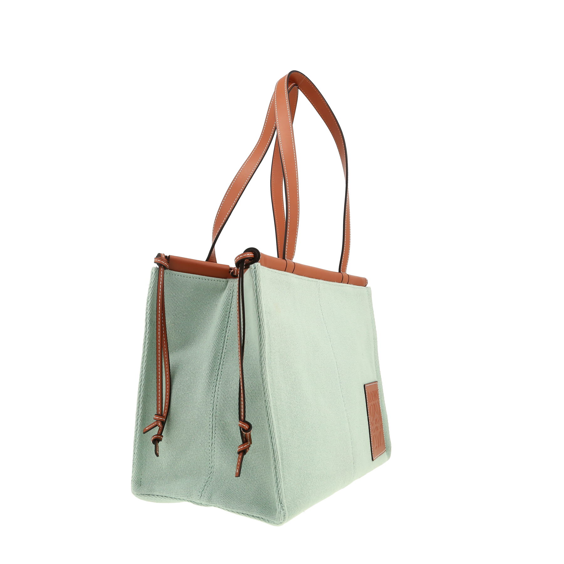 Loewe  Cushion shopping bag  in light blue canvas  and brown leather