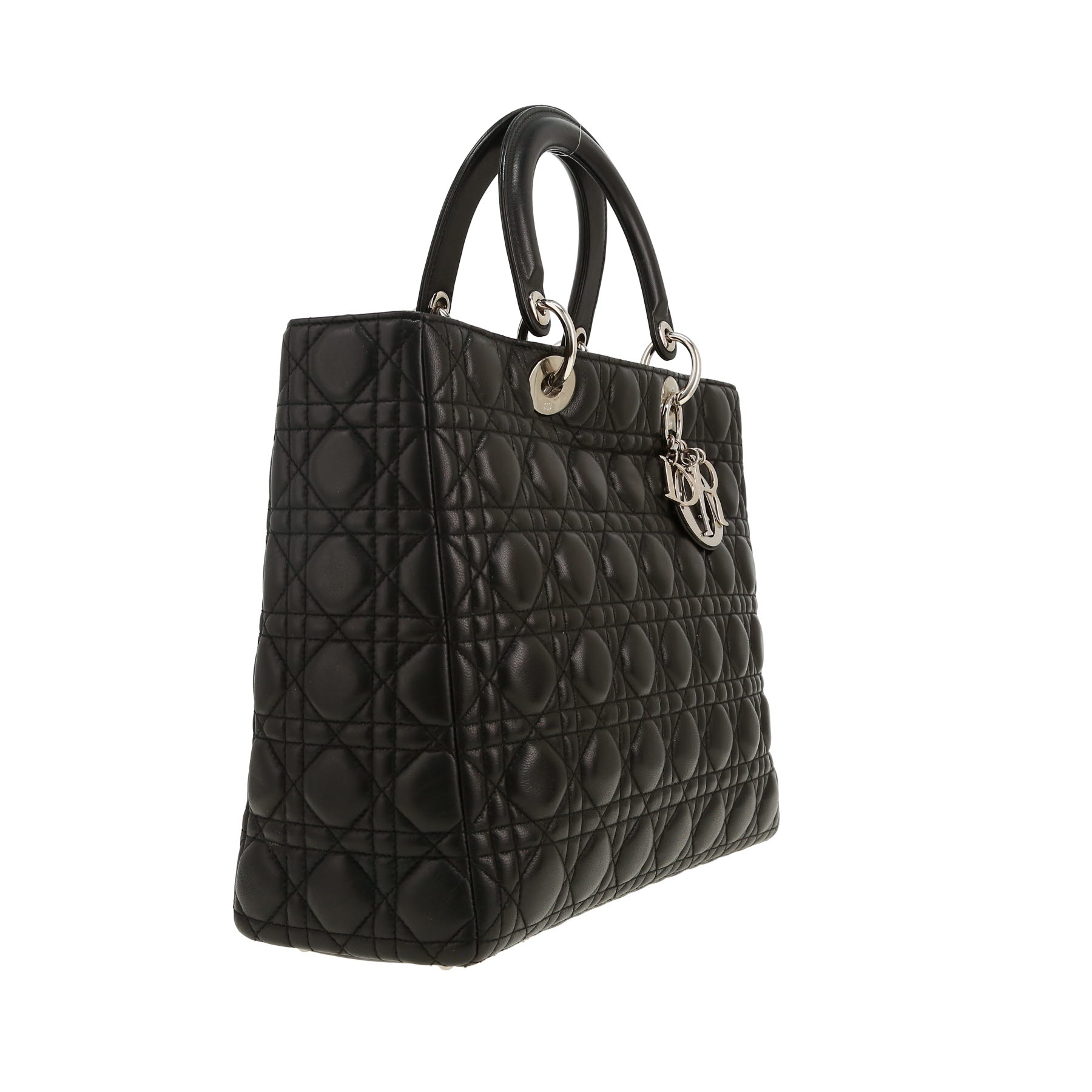Bolso de mano Dior  Lady Dior modelo grande  en cuero cannage negro
