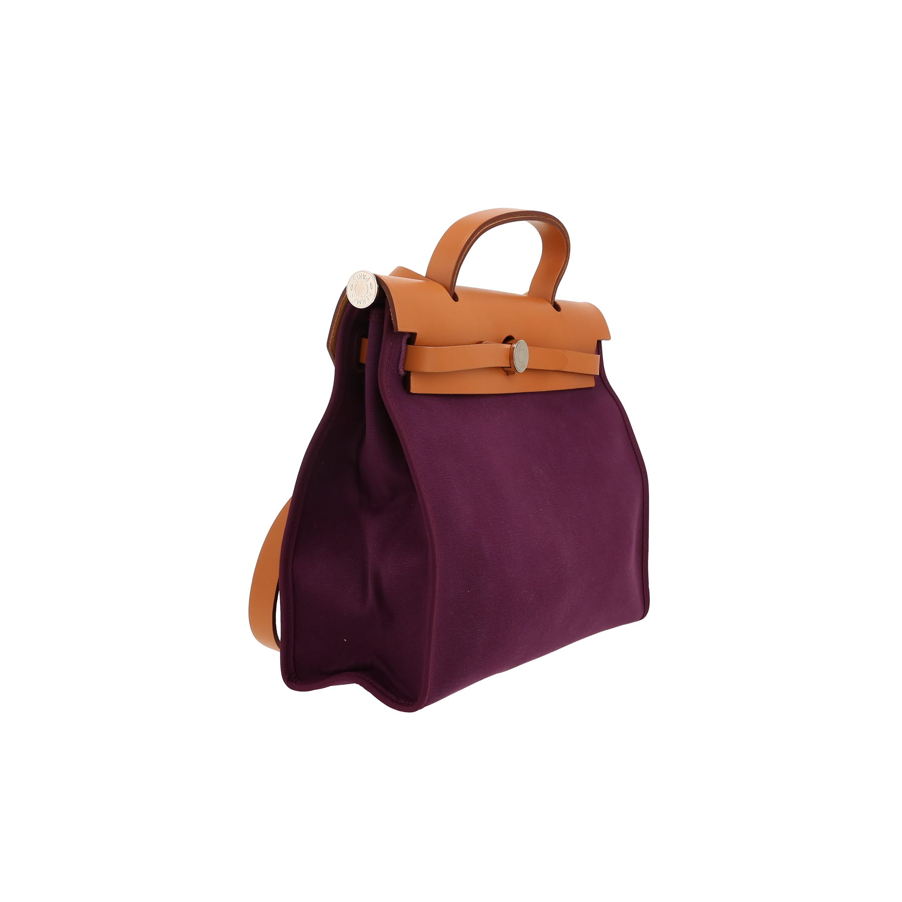 Sac porté épaule ou main Hermès  Herbag en toile violette et vache Hunter