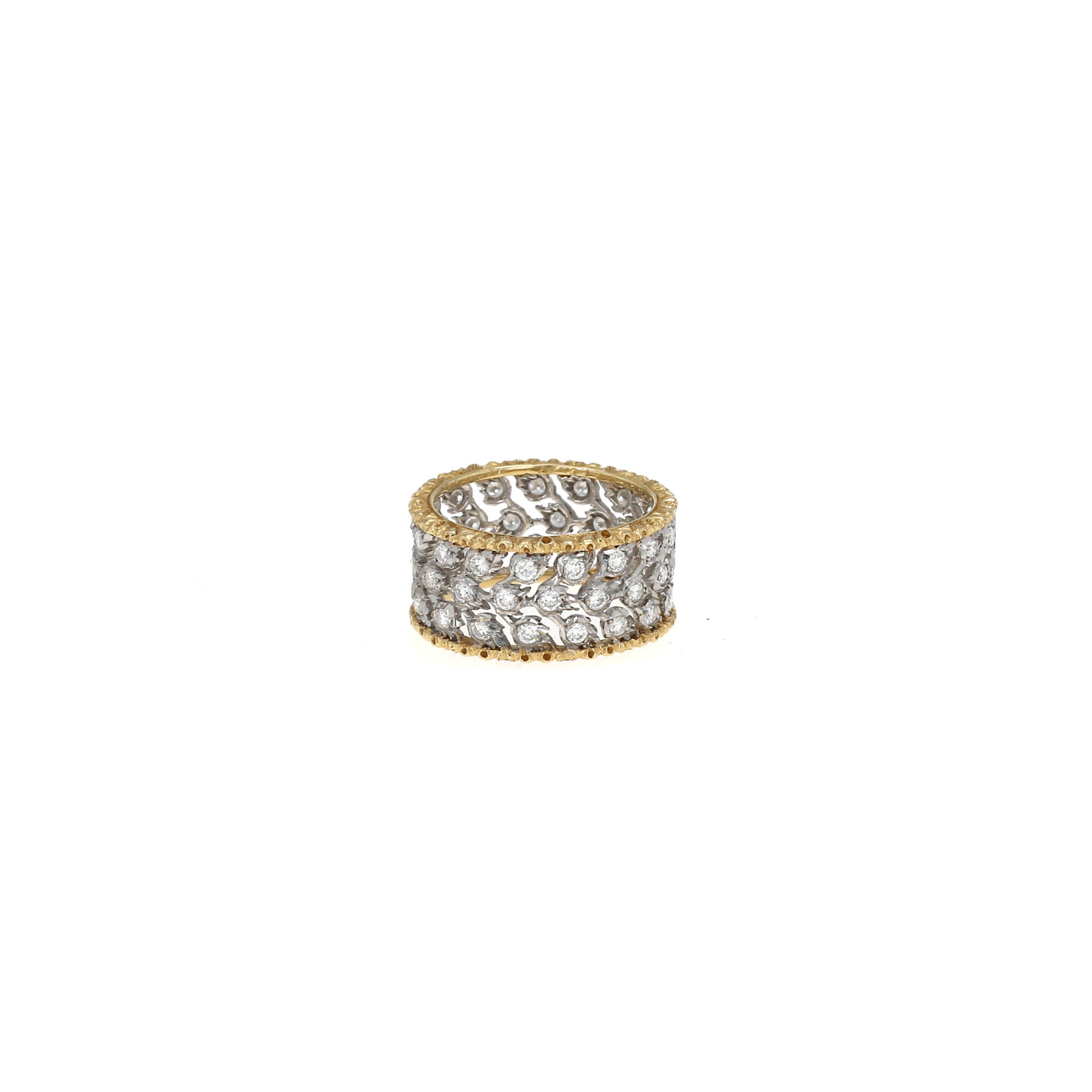 Bague bandeau Buccellati 3 File Fogliette en or jaune, or blanc et diamants