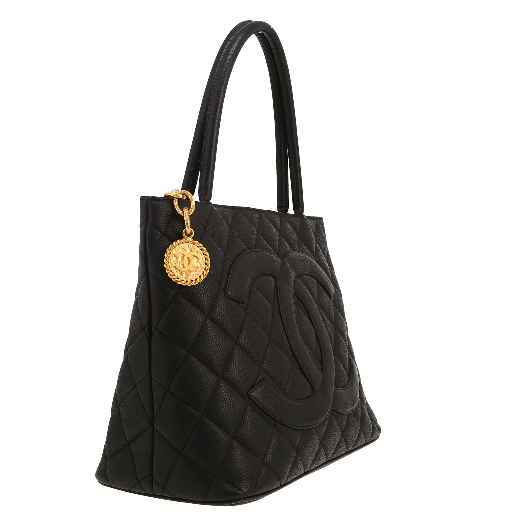 Bolso de mano Chanel  Medaillon en cuero granulado acolchado negro