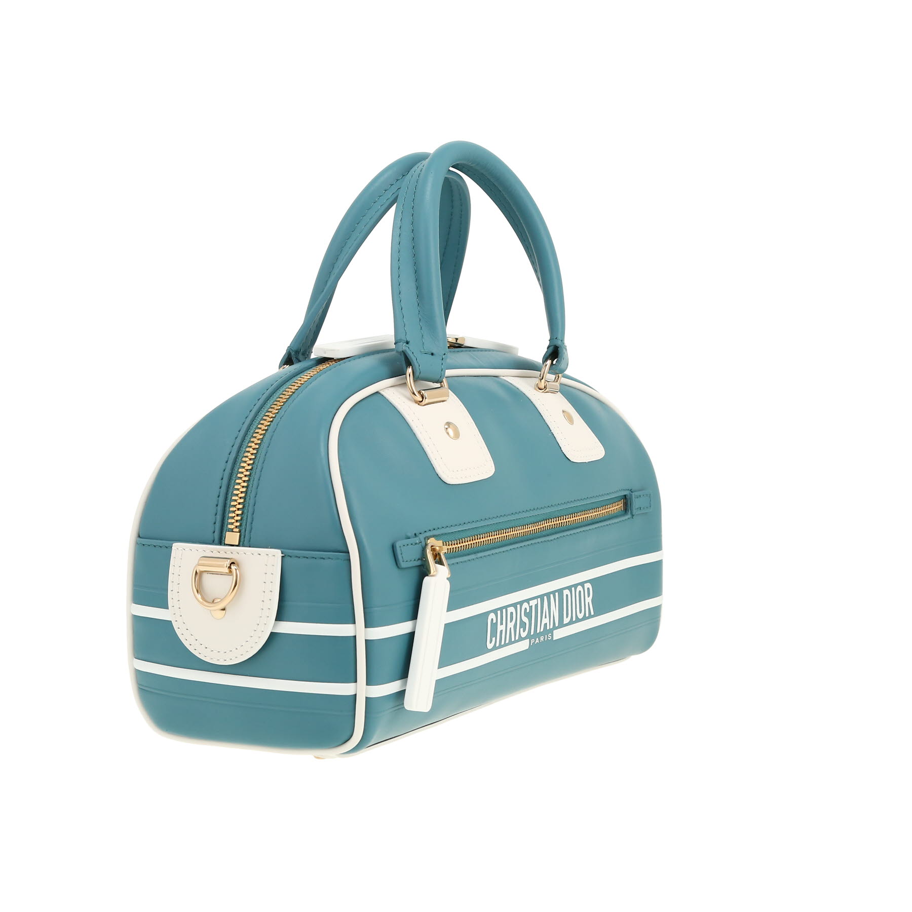 Sac à main Dior  Bowling en cuir lisse bleu et blanc