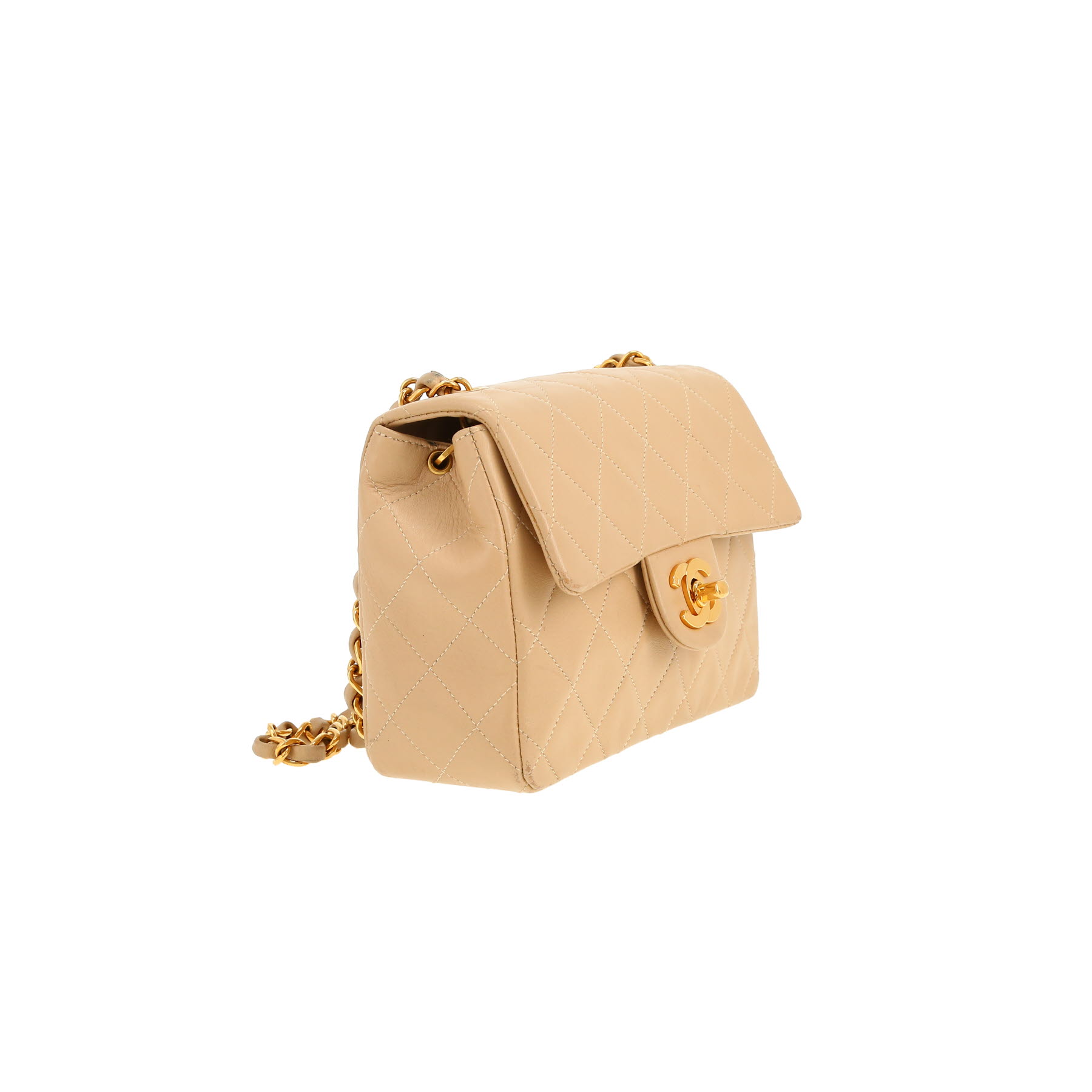 Chanel  Mini Carré shoulder bag  in beige quilted leather