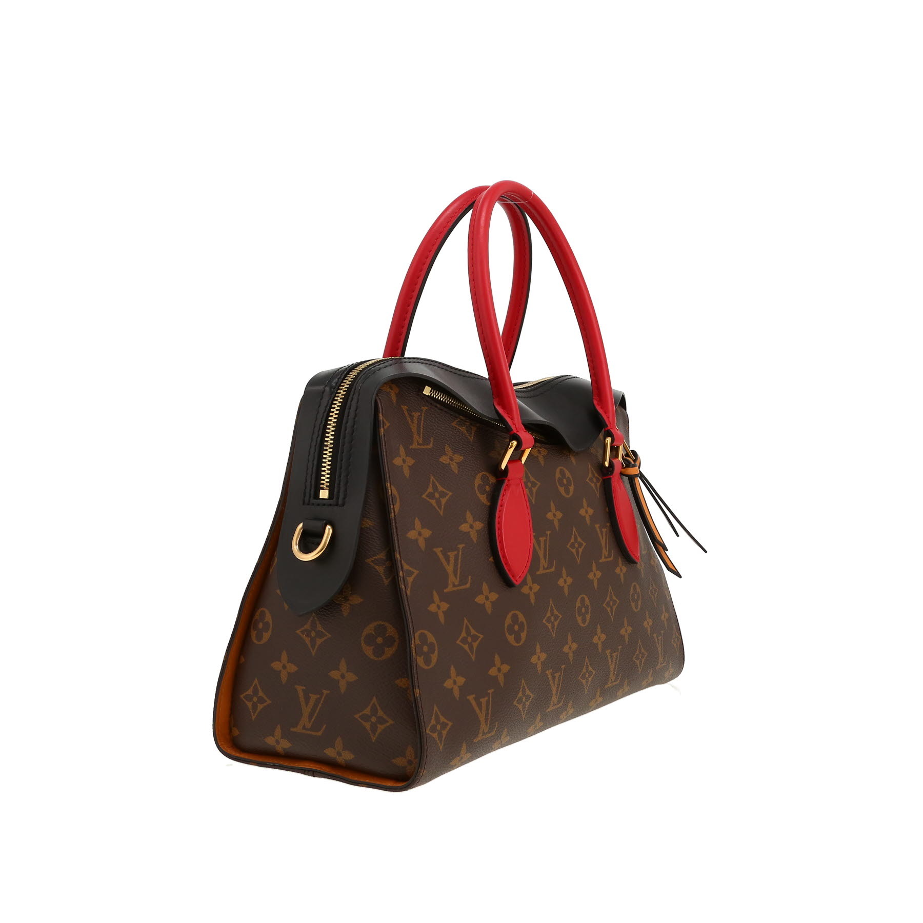 Borsa Louis Vuitton  Tuileries in pelle rossa e nera e tela monogram marrone