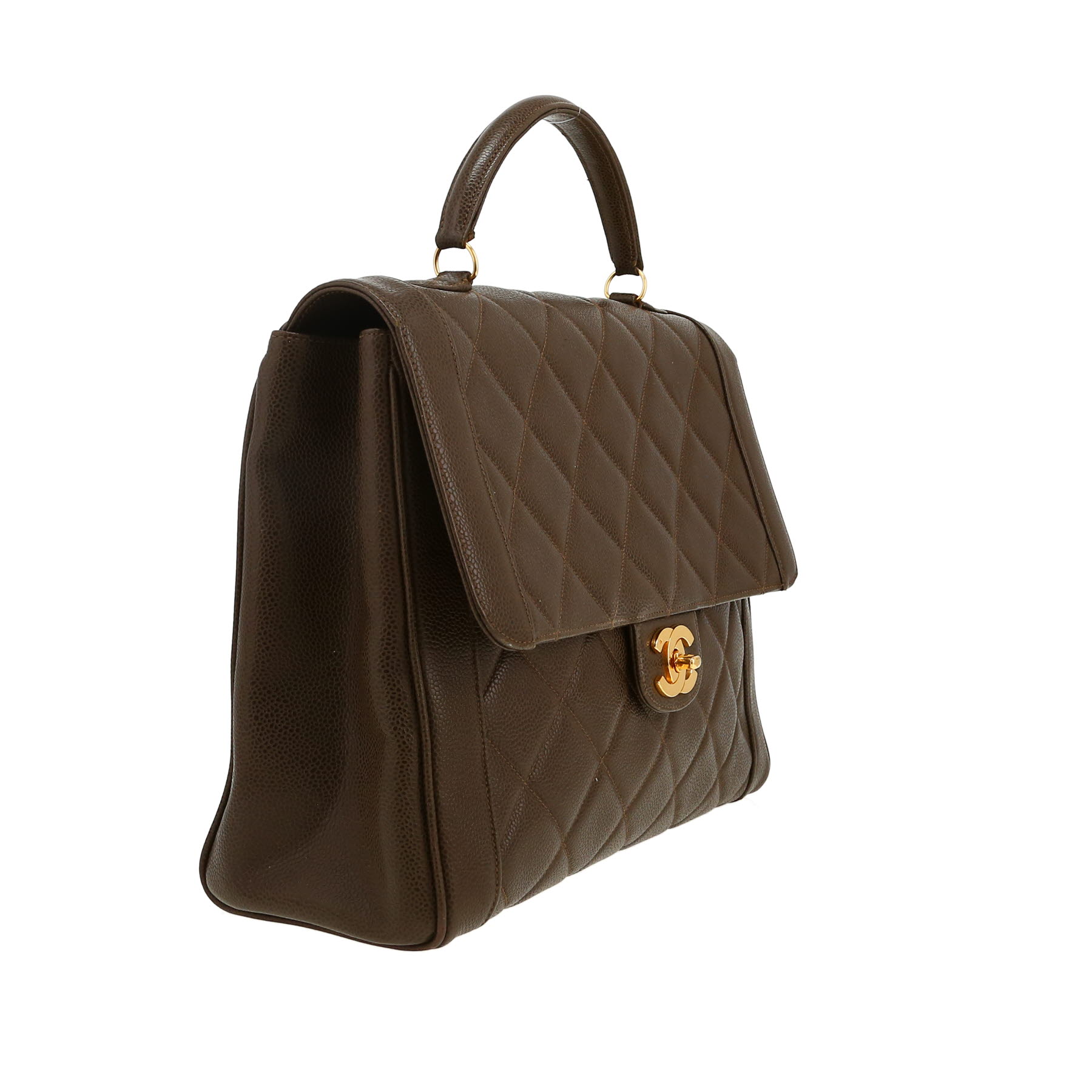 Bolso de mano Chanel  Vintage en cuero granulado acolchado caqui