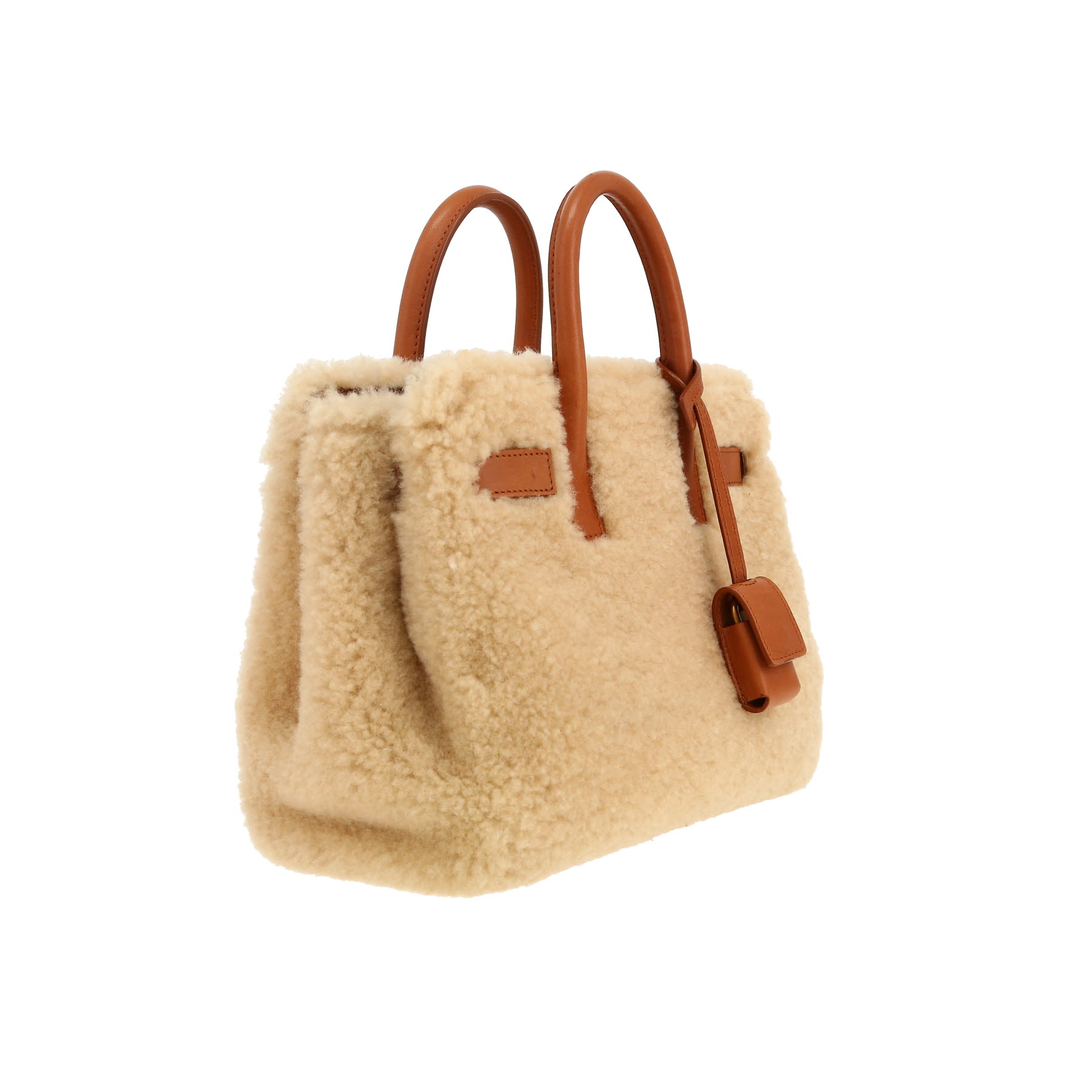 Saint Laurent  Sac de jour Nano handbag  in beige skin-out fur  and brown leather