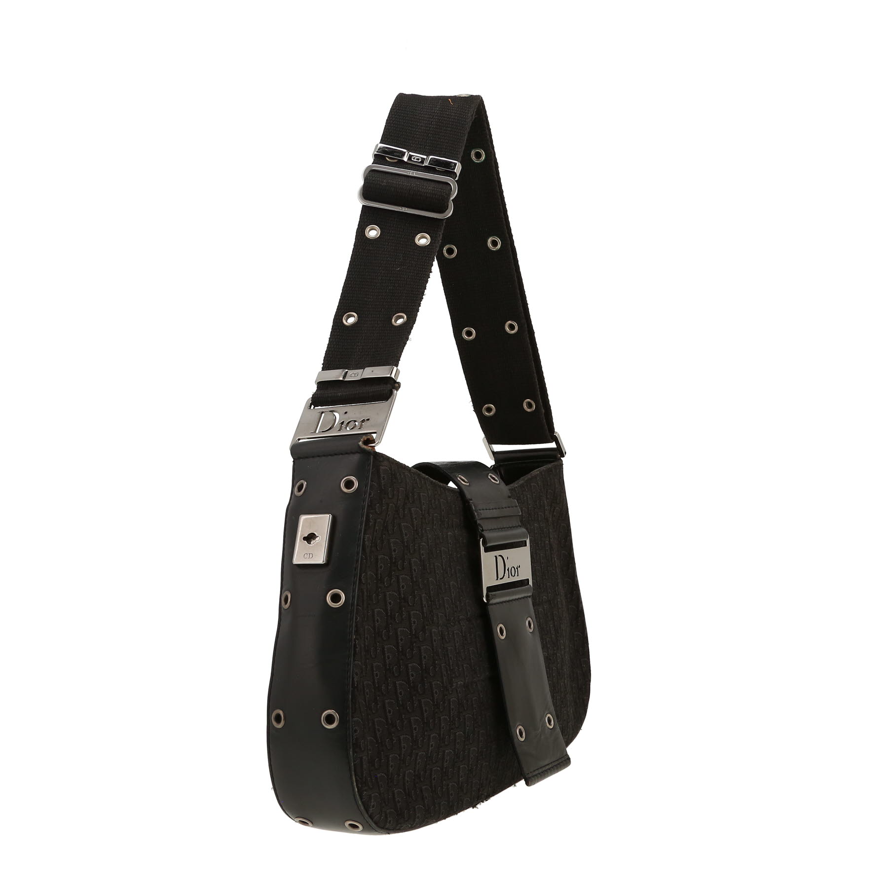 Bolso de mano Dior  Colombus en lona monogram negra y cuero negro