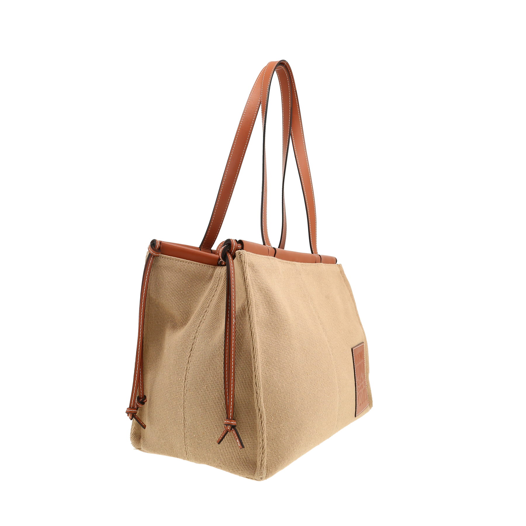 Shopping bag Loewe  Cushion in tela beige e pelle marrone