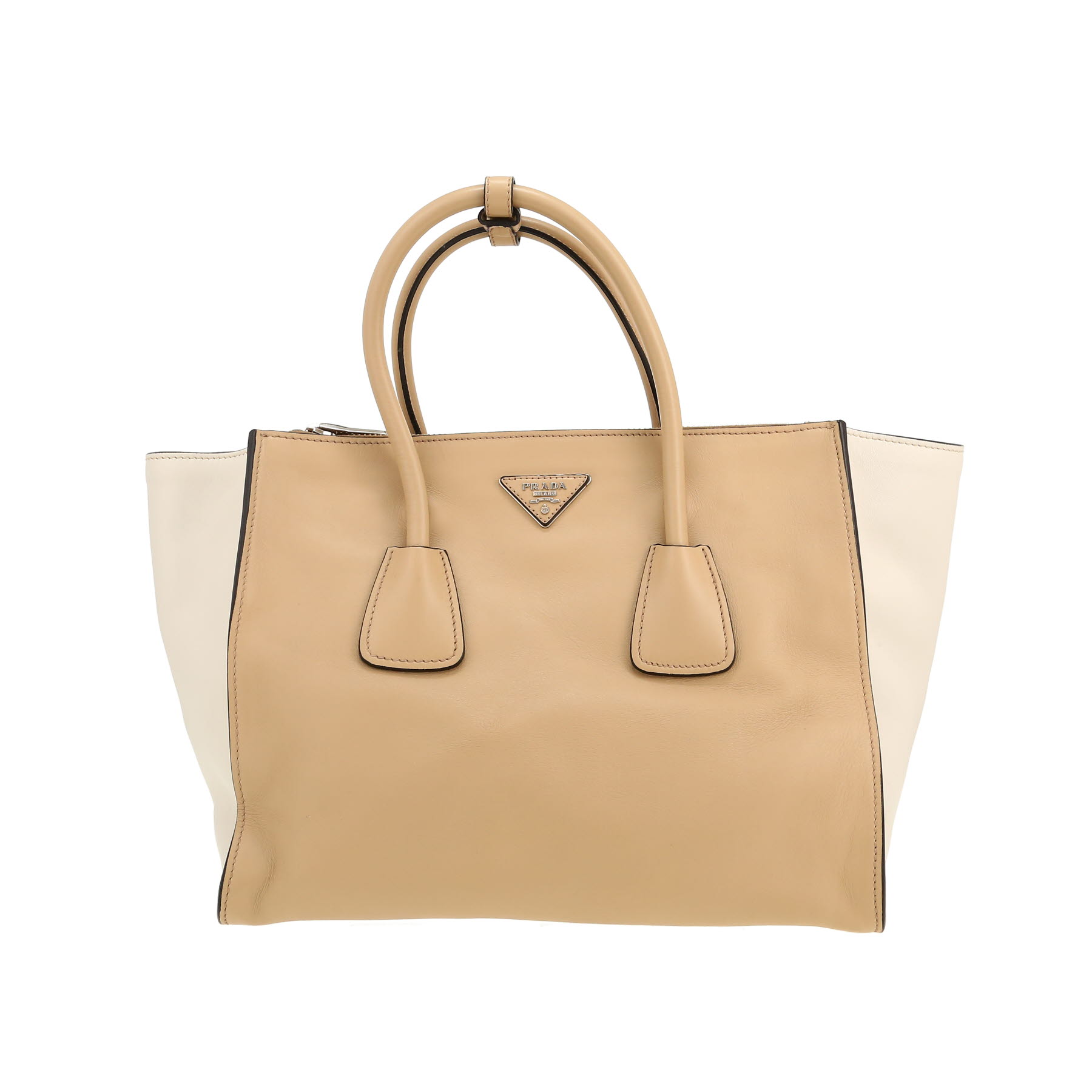 Sac à main Prada   en cuir beige et blanc-cassé - 360
