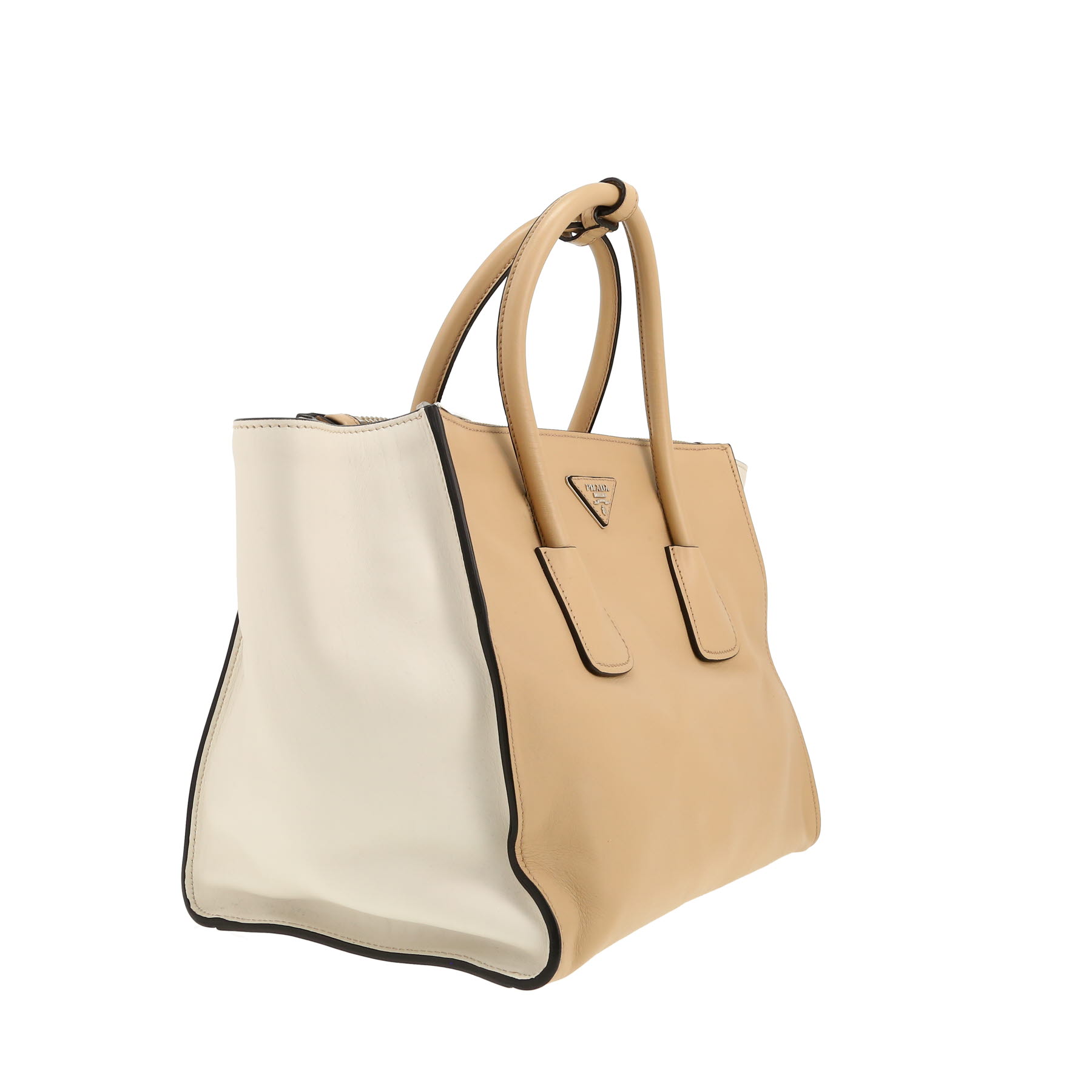 Prada   handbag  in beige and off-white leather