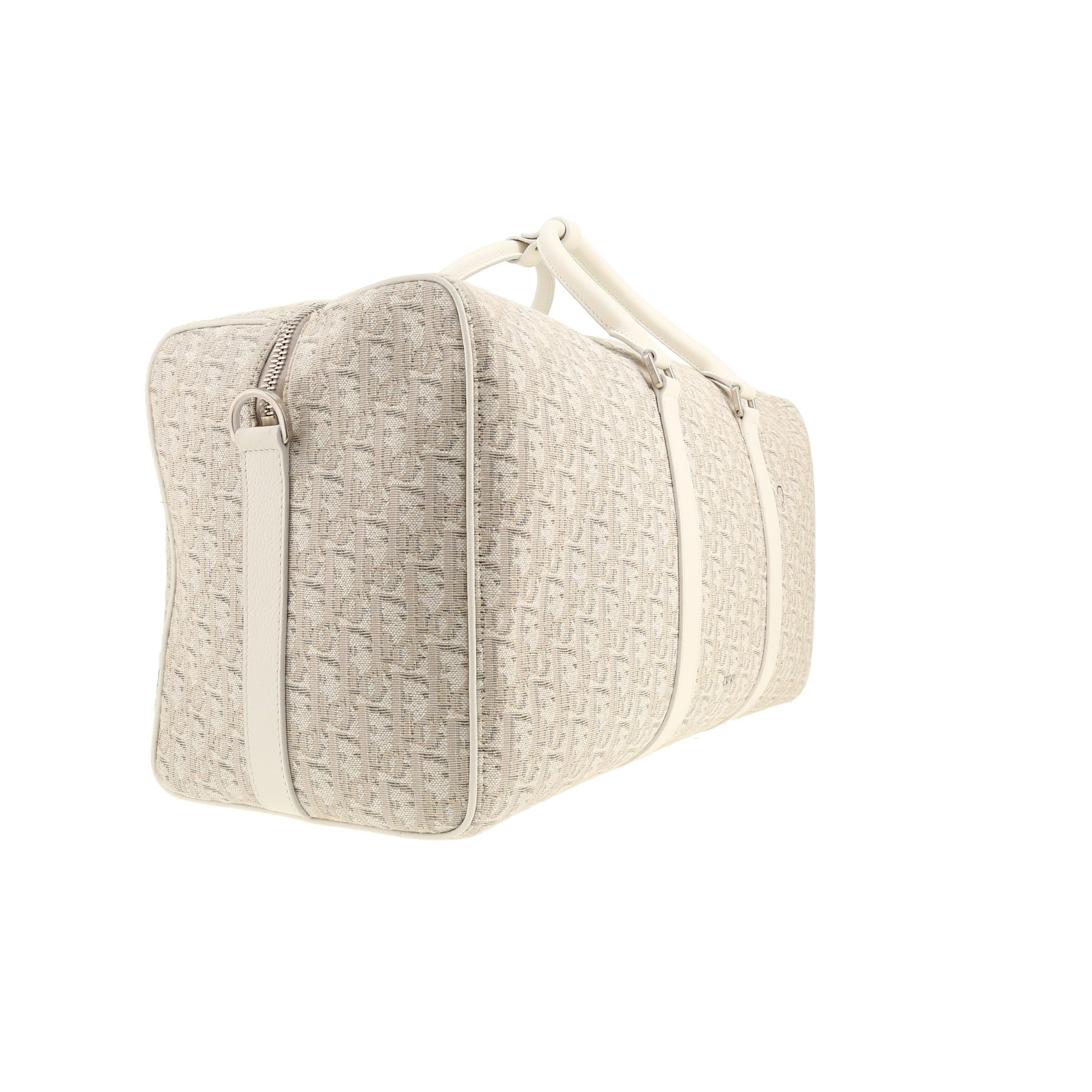 Borsa da viaggio Dior   in tessuto a monogramma Oblique bianco e pelle bianca