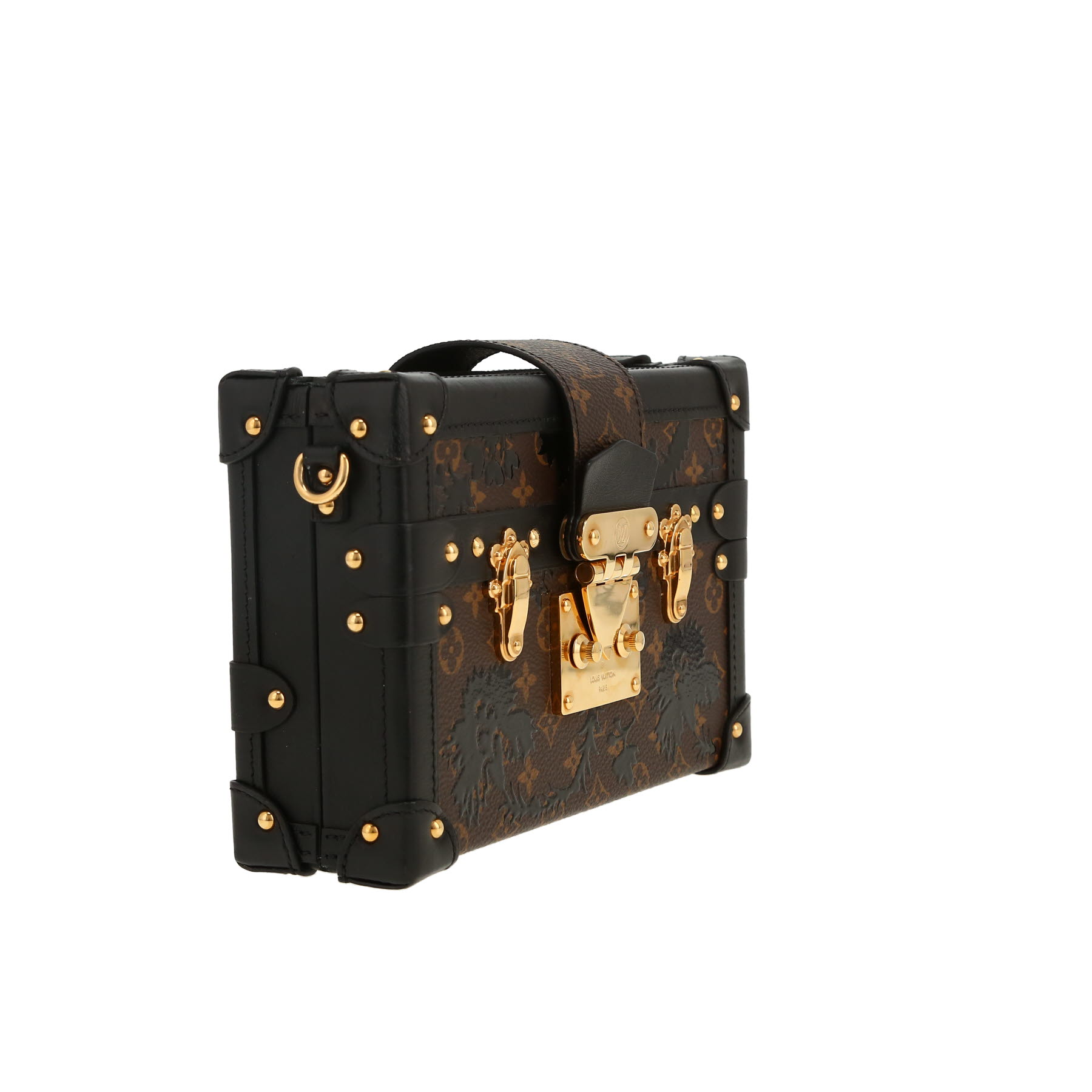 Sac bandoulière Louis Vuitton  Petite Malle en toile monogram marron et cuir noir