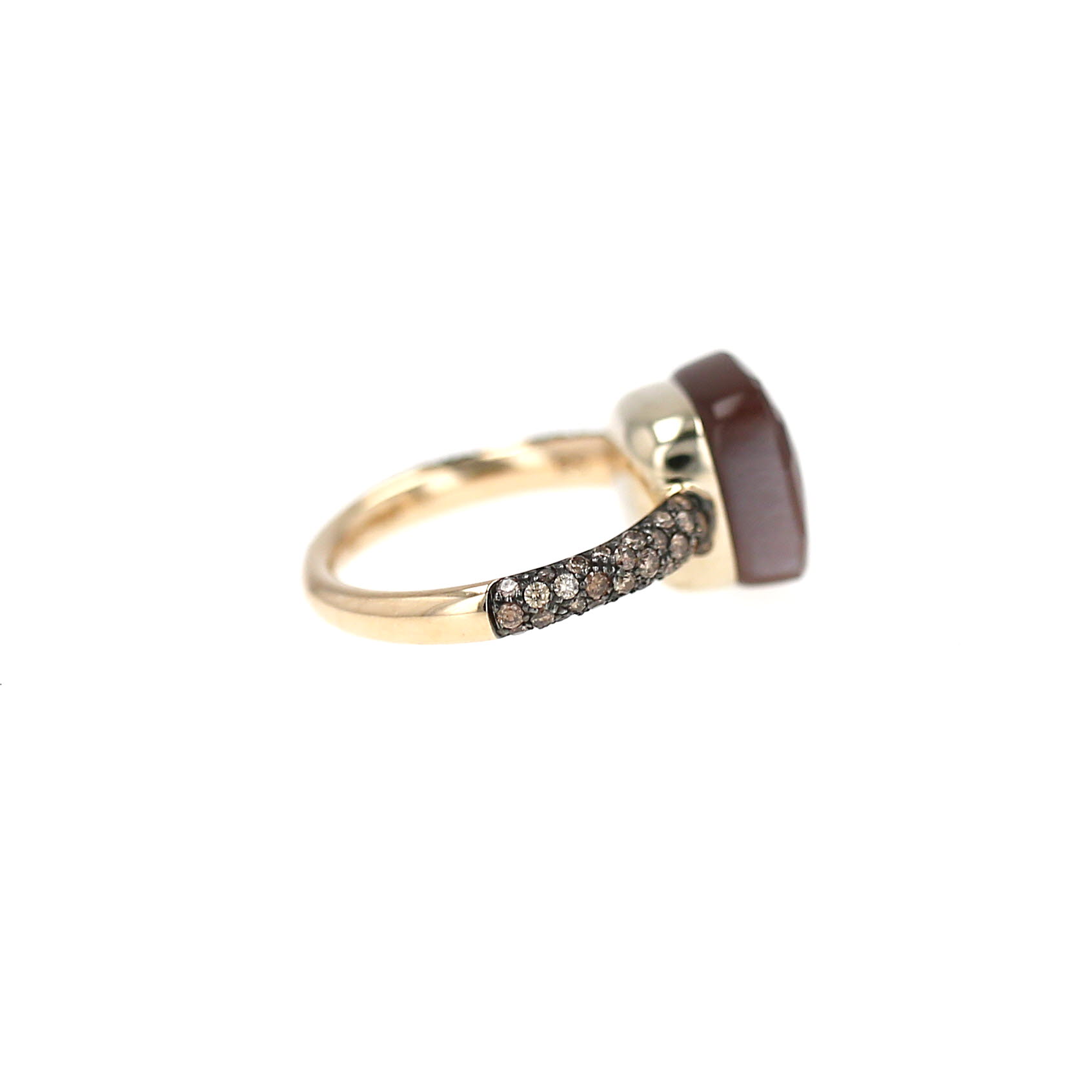 Anello Pomellato Nudo Maxi in oro rosa, pietra di luna e diamanti brown