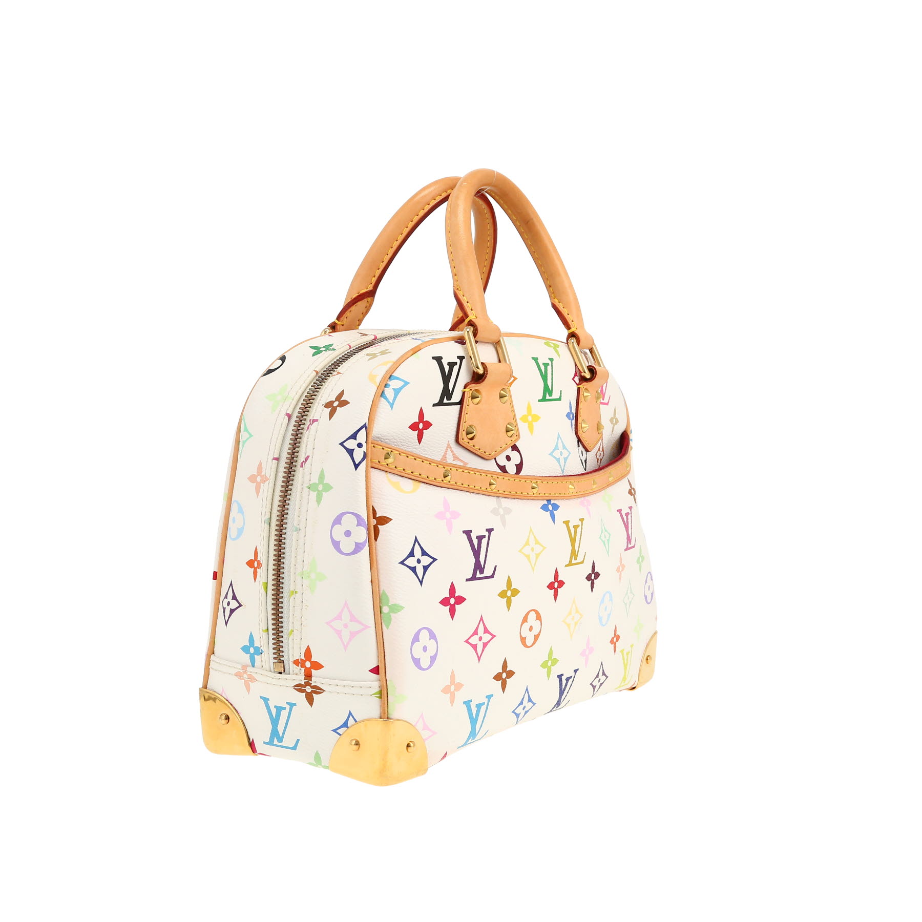 Sac à main Louis Vuitton  Trouville en toile monogram blanche et multicolore et cuir naturel