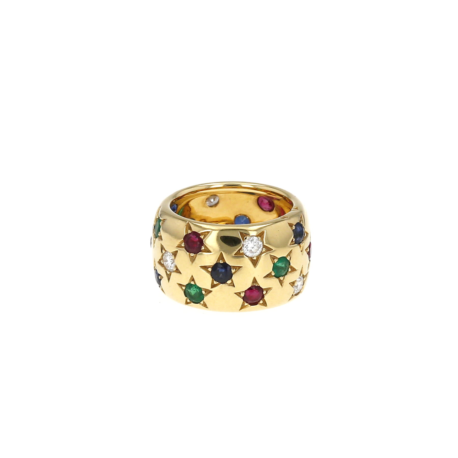 Sortija Cartier  de oro amarillo, piedras de colores y diamantes