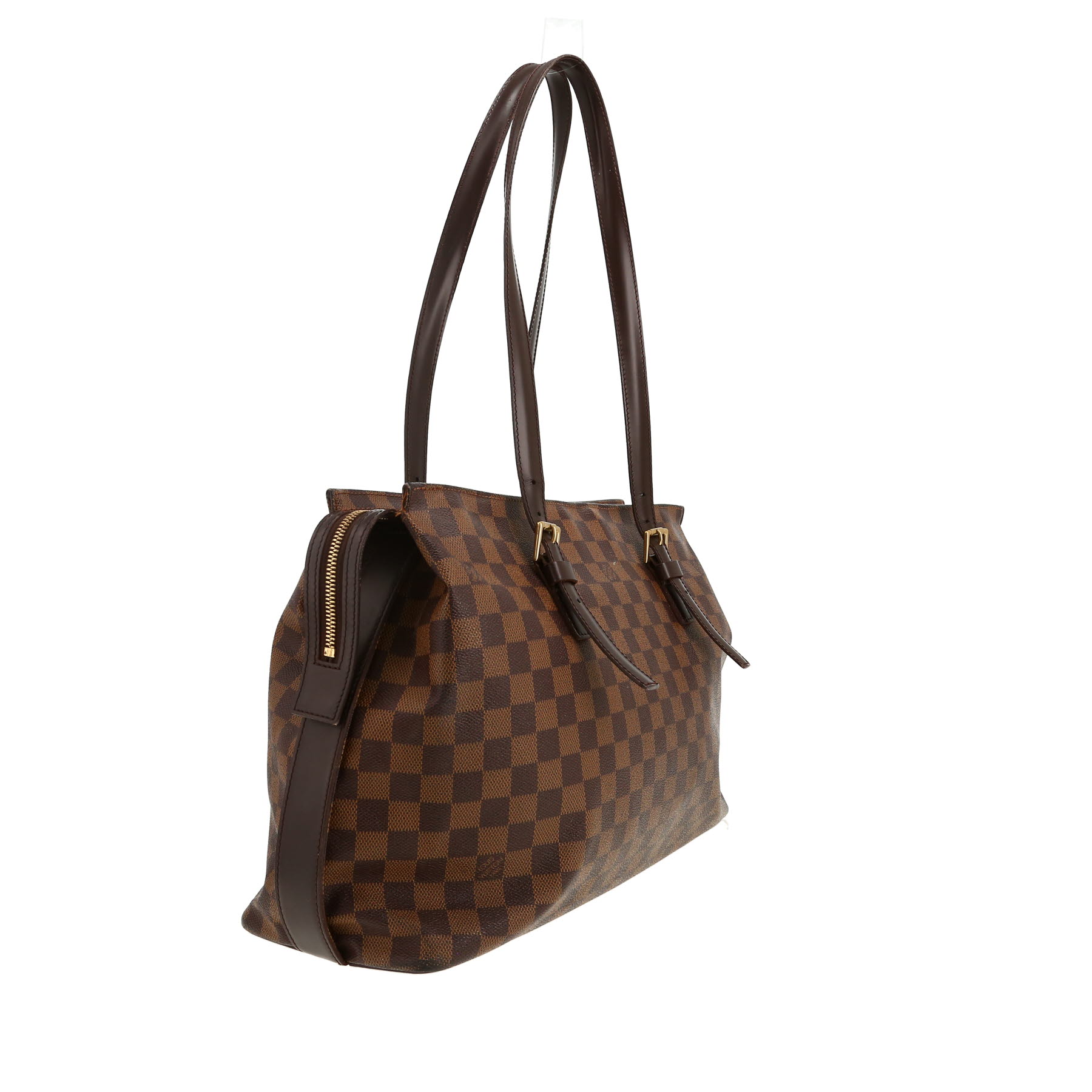 Sac porté épaule Louis Vuitton  Chelsea en toile damier ébène et cuir glacé marron