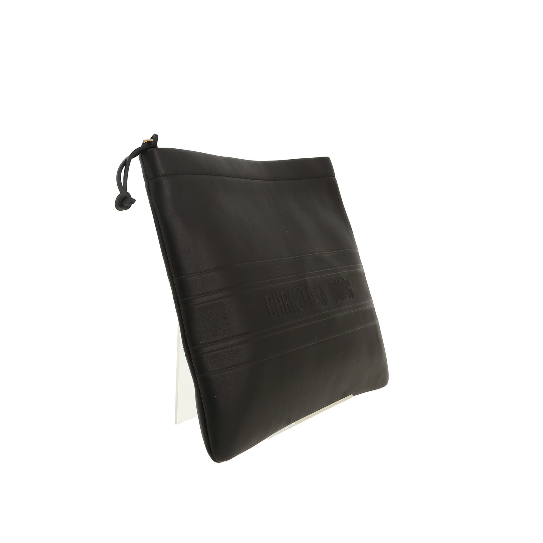 Pochette Dior  Stripe Pouch en cuir noir